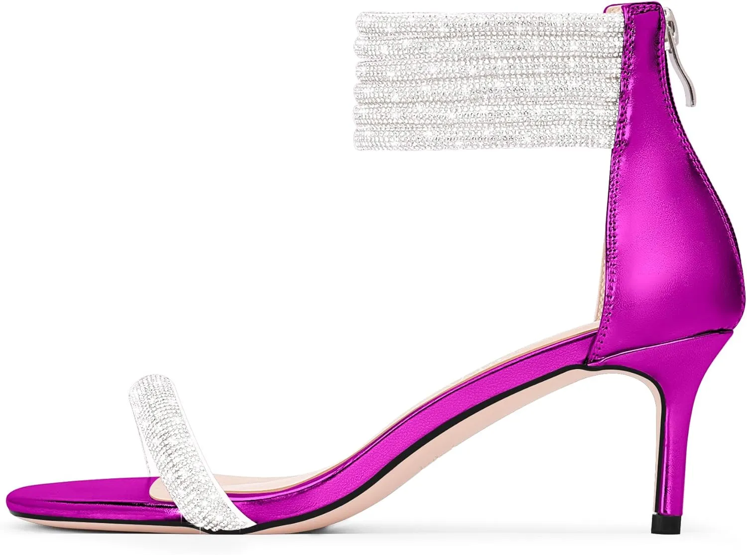 100FIXEO Rhinestone Embellishment Stiletto Heels Sandals Open Toe Ankle Strap Wedding Dress Shoes