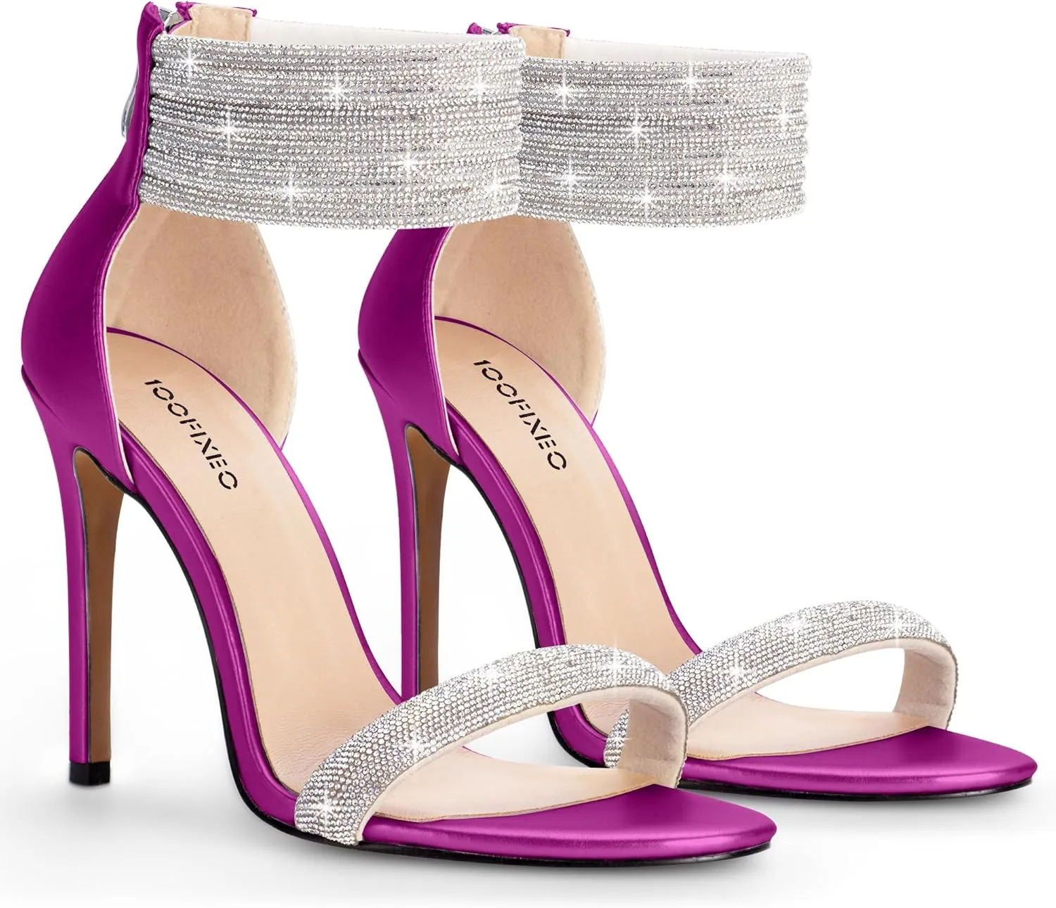 100FIXEO Sexy High Heeled Rhinestone Sandals Elegant Open Toe ankle strap Stiletto Heel Wedding Dress Shoes