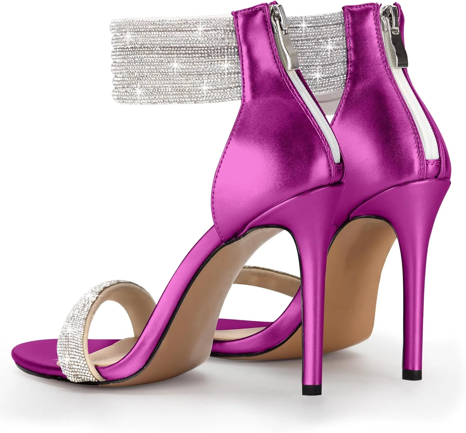 100FIXEO Sexy High Heeled Rhinestone Sandals Elegant Open Toe ankle strap Stiletto Heel Wedding Dress Shoes
