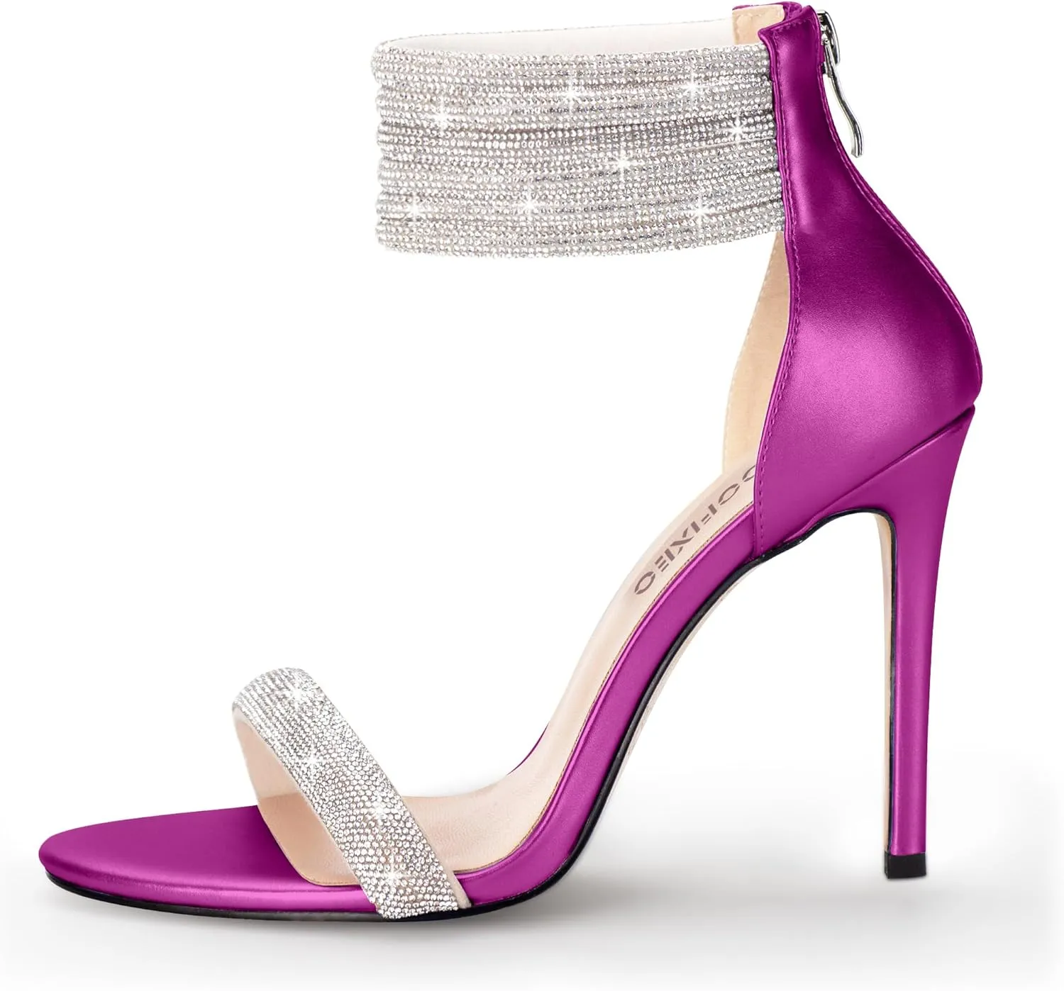 100FIXEO Sexy High Heeled Rhinestone Sandals Elegant Open Toe ankle strap Stiletto Heel Wedding Dress Shoes