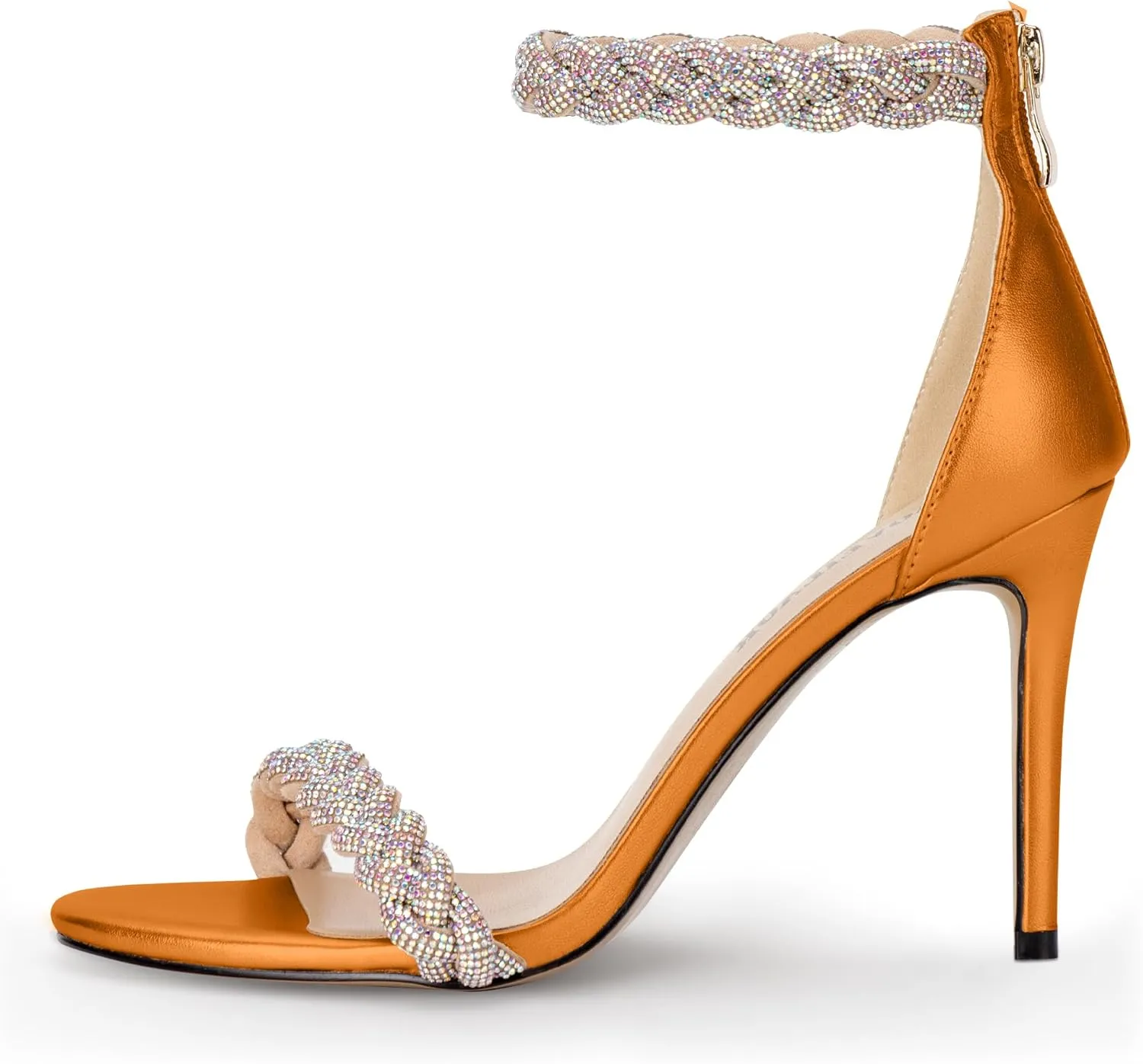 100FIXEO Women's Rhinestone Open Toe Stiletto Heeled Sandals Elegant Ankle Strap Wedding High Heels Sexy Dressy Shoes