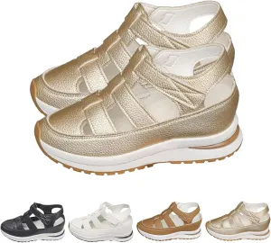 2025 New Women's Hollow Out Breathable Platform Wedge Sandals Casual Stylish Roman Sandal Leather Closed Toe Comfortable Casual Stylish Sandals
