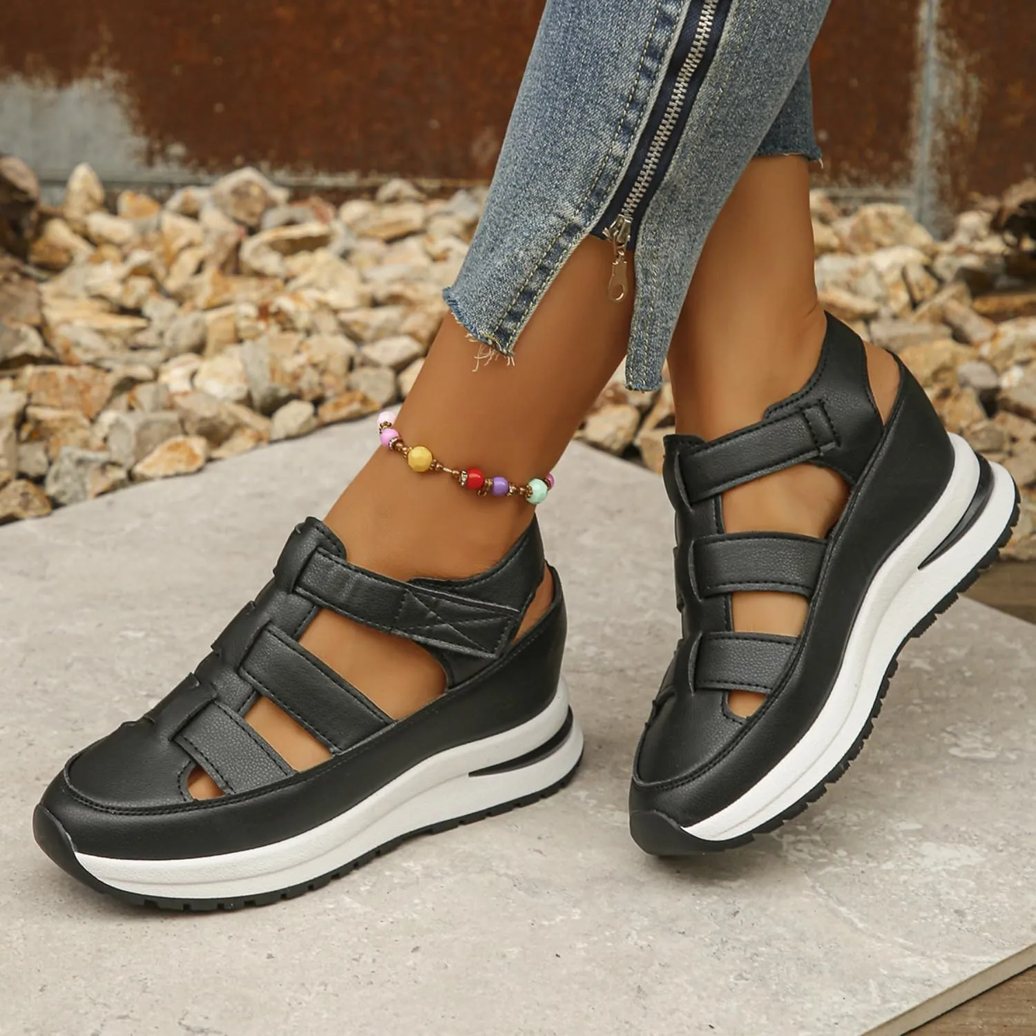2025 Women's Hollow Out Breathable Platform Wedge Sandals, Womens Stylish Casual Orthopedic Roman Sandal
