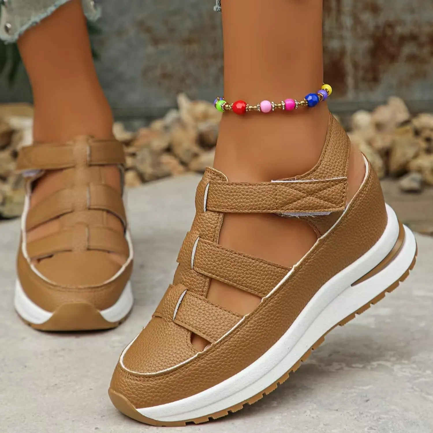 2025 Women's Hollow Out Breathable Platform Wedge Sandals, Womens Stylish Casual Orthopedic Roman Sandal
