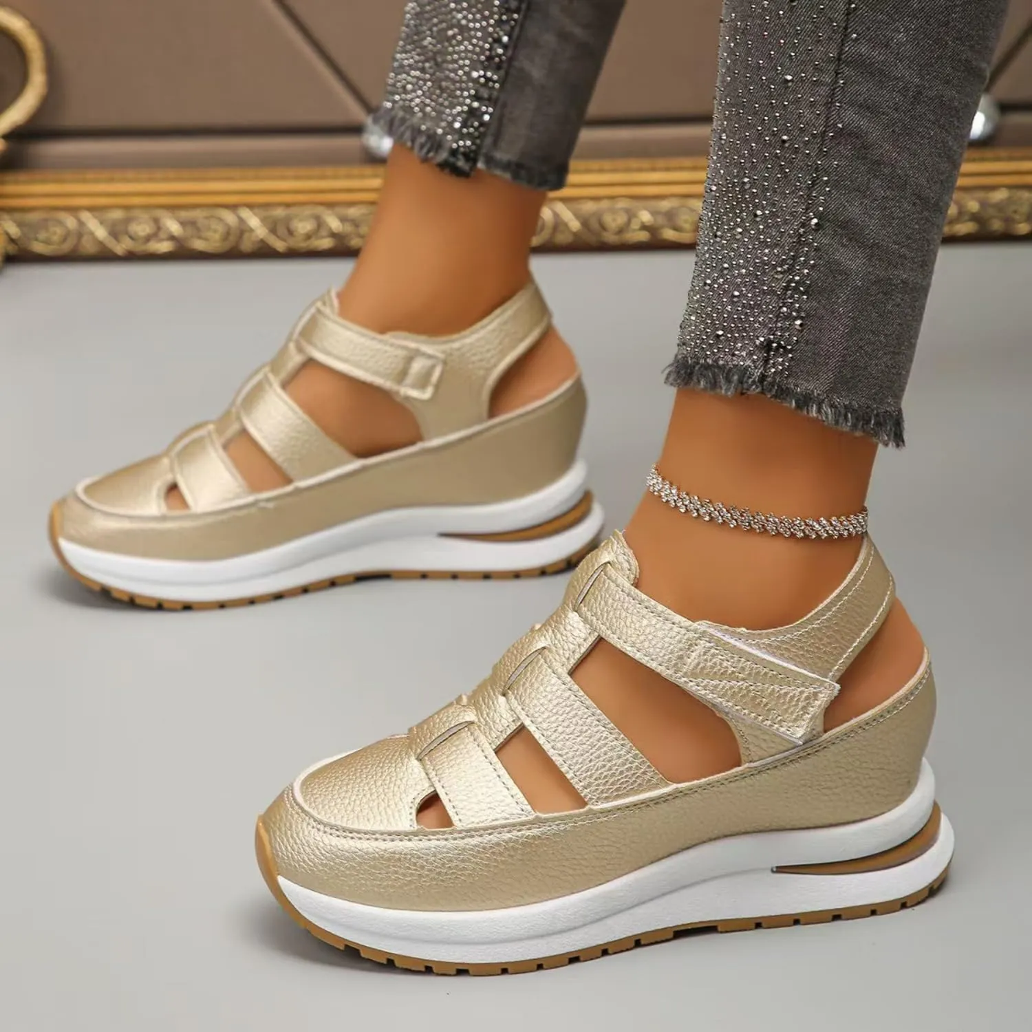 2025 Women's Hollow Out Breathable Platform Wedge Sandals, Womens Stylish Casual Orthopedic Roman Sandal
