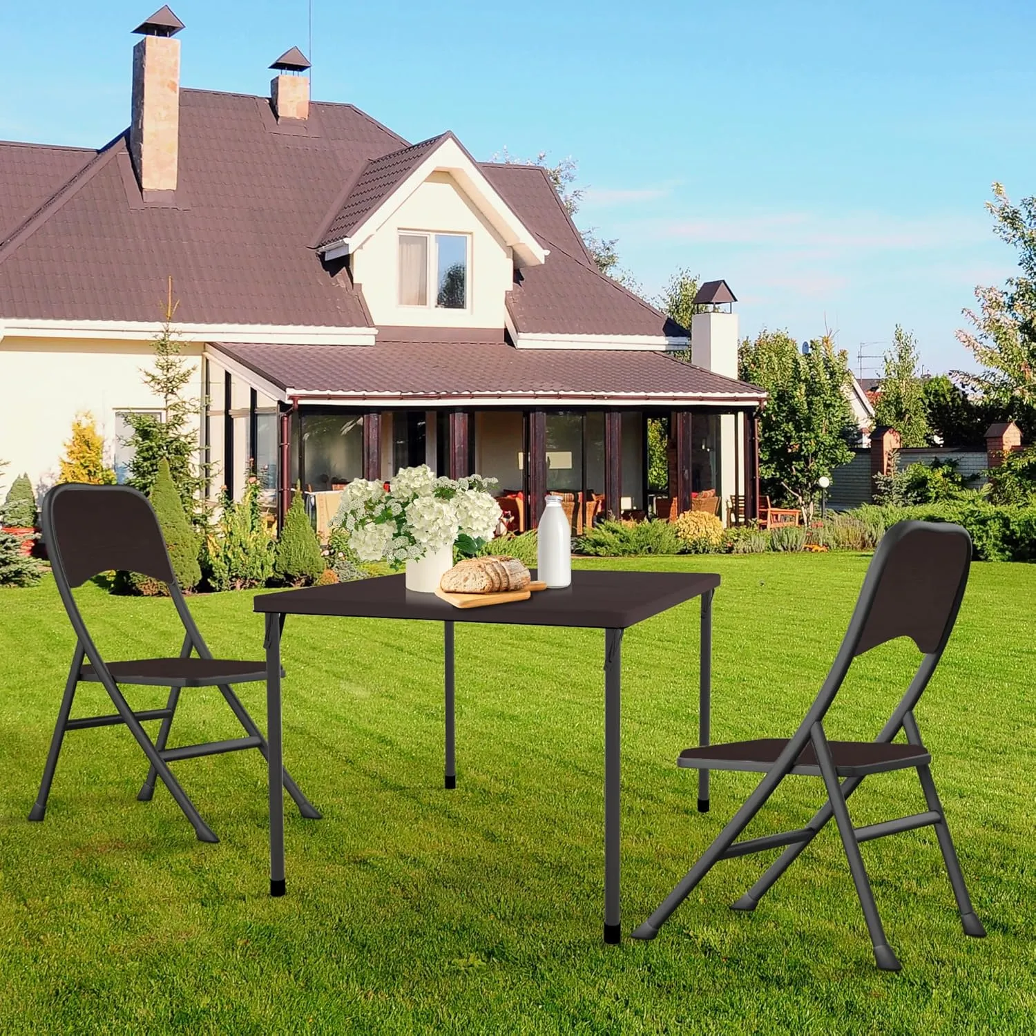 34" Folding Table, Portable Square Folding Card Table with Collapsible Legs & Carrying Handle, Plastic Tables for Camping,Picnic, Office, Party, Brown