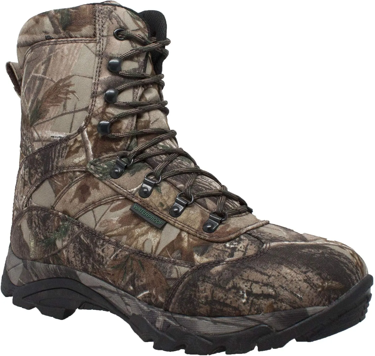 Ad Tec 10in Mens Real Tree Camo Waterproof Hunting Boots Synthetic, Camouflage - Aggressive Rubber Outsole with Steel Shank