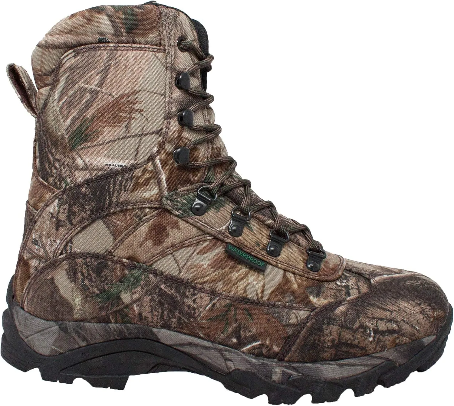 Ad Tec 10in Mens Real Tree Camo Waterproof Hunting Boots Synthetic, Camouflage - Aggressive Rubber Outsole with Steel Shank
