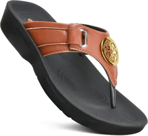 AEROTHOTIC Arch Support Flip Flops for Women Comfortable Stylish Straps with Non Slip Footbed Fashion Dressy Sandals Outdoor Travel Vacation Essentials