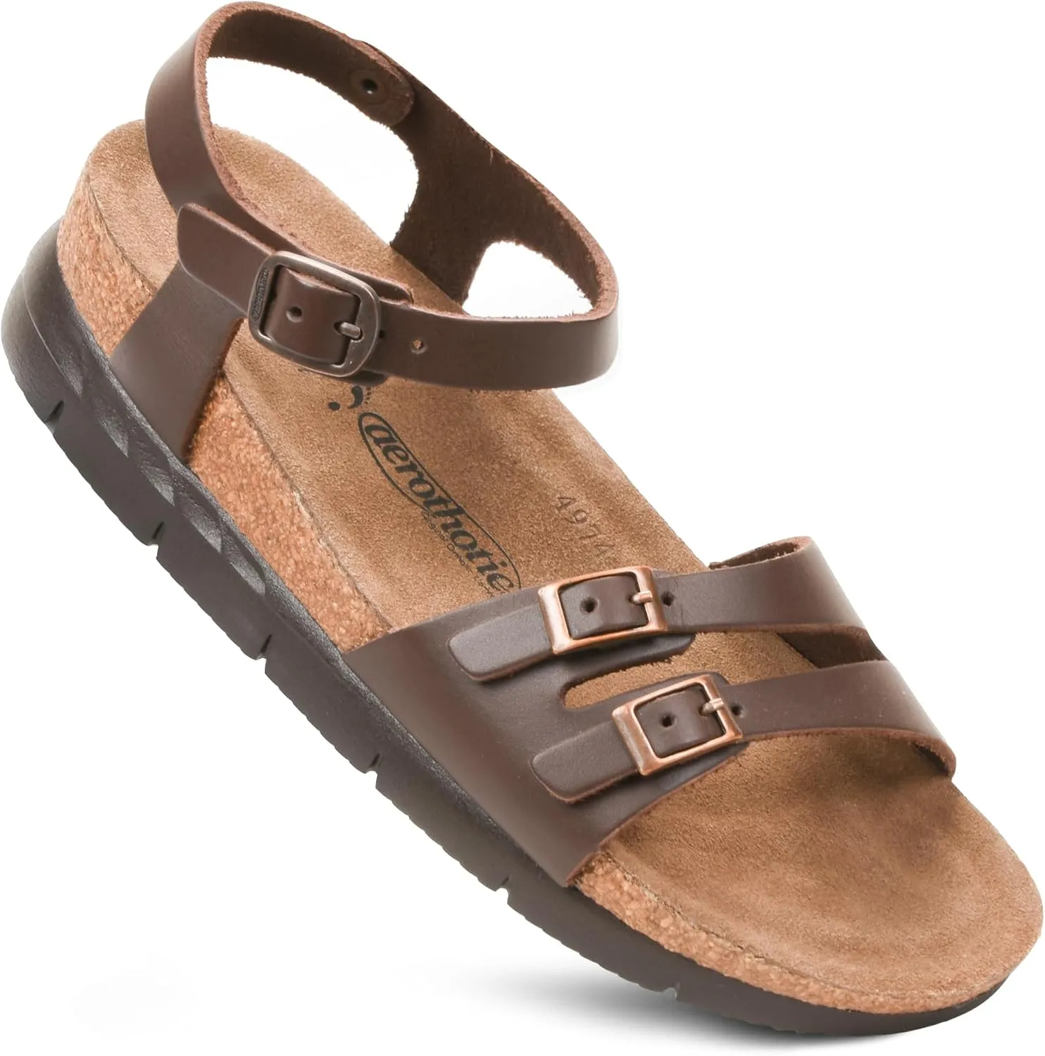 AEROTHOTIC Comfortable Genuine Leather Platform Sandals with Arch Support Stylish Adjustable Ankle Strap Slip On Vacations Travel Outdoor Wedge Sandals for Women