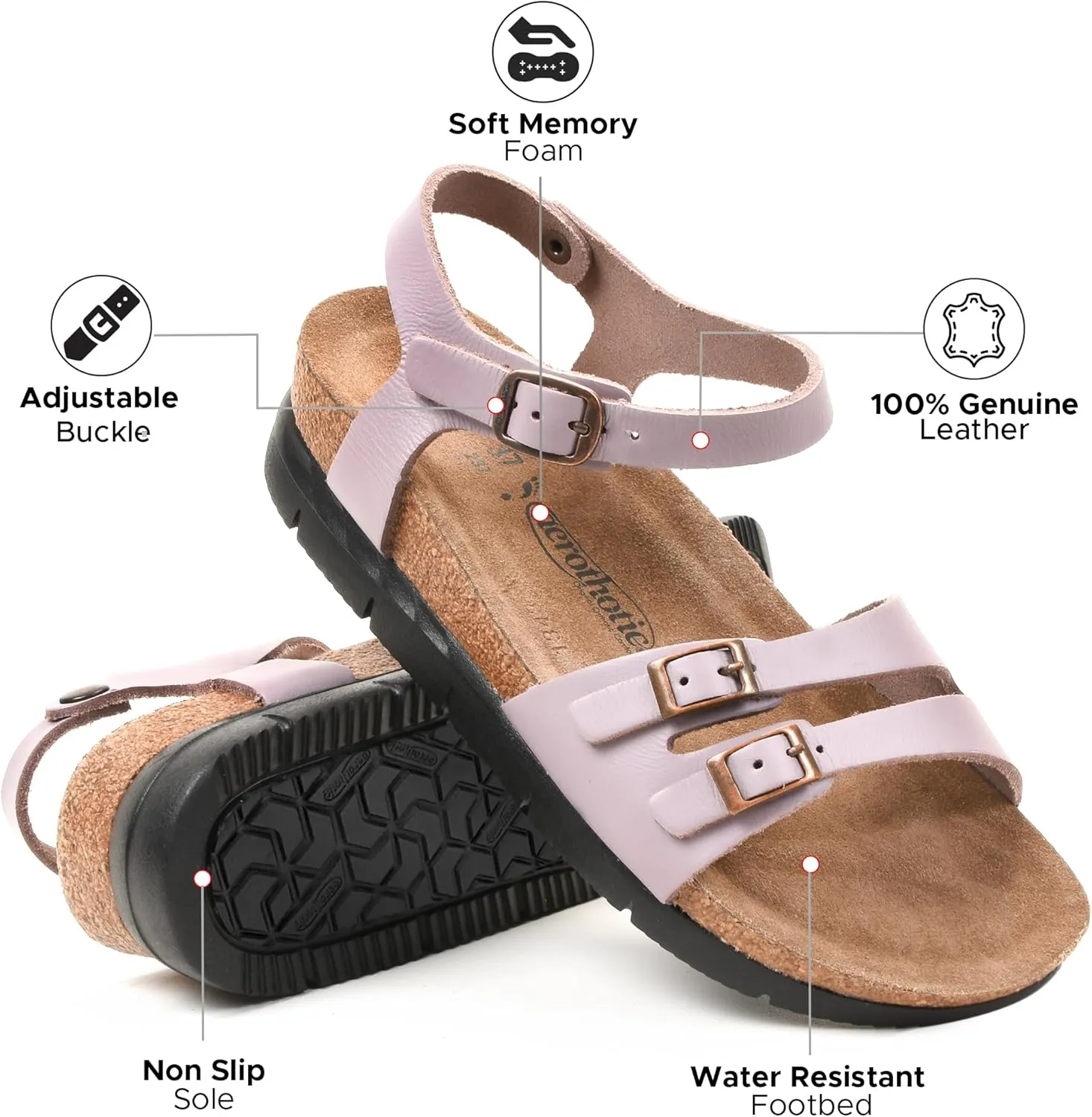 AEROTHOTIC Comfortable Genuine Leather Platform Sandals with Arch Support Stylish Adjustable Ankle Strap Slip On Vacations Travel Outdoor Wedge Sandals for Women