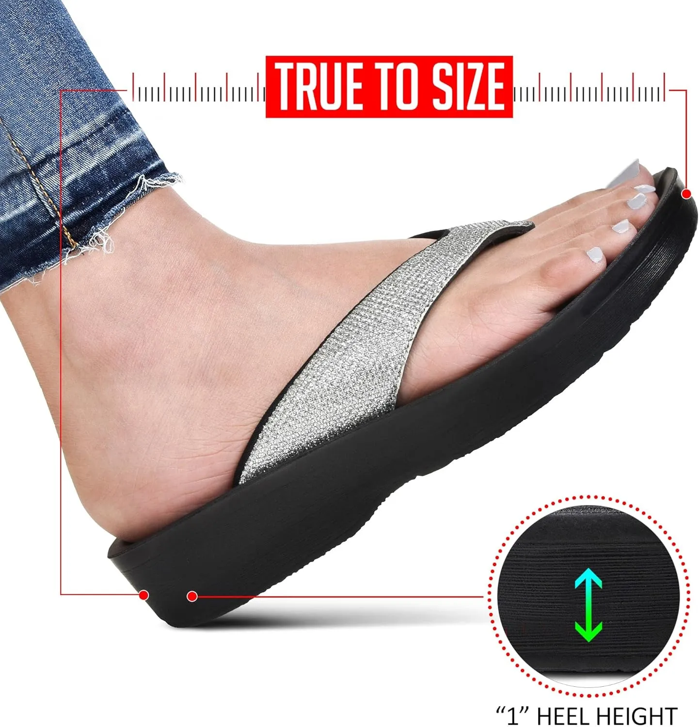 AEROTHOTIC Comfy Open Toe Arch Support Flip Flops for Women Cushion Padded Stylish Straps Dressy Sandals Walking Travel Beach Wear