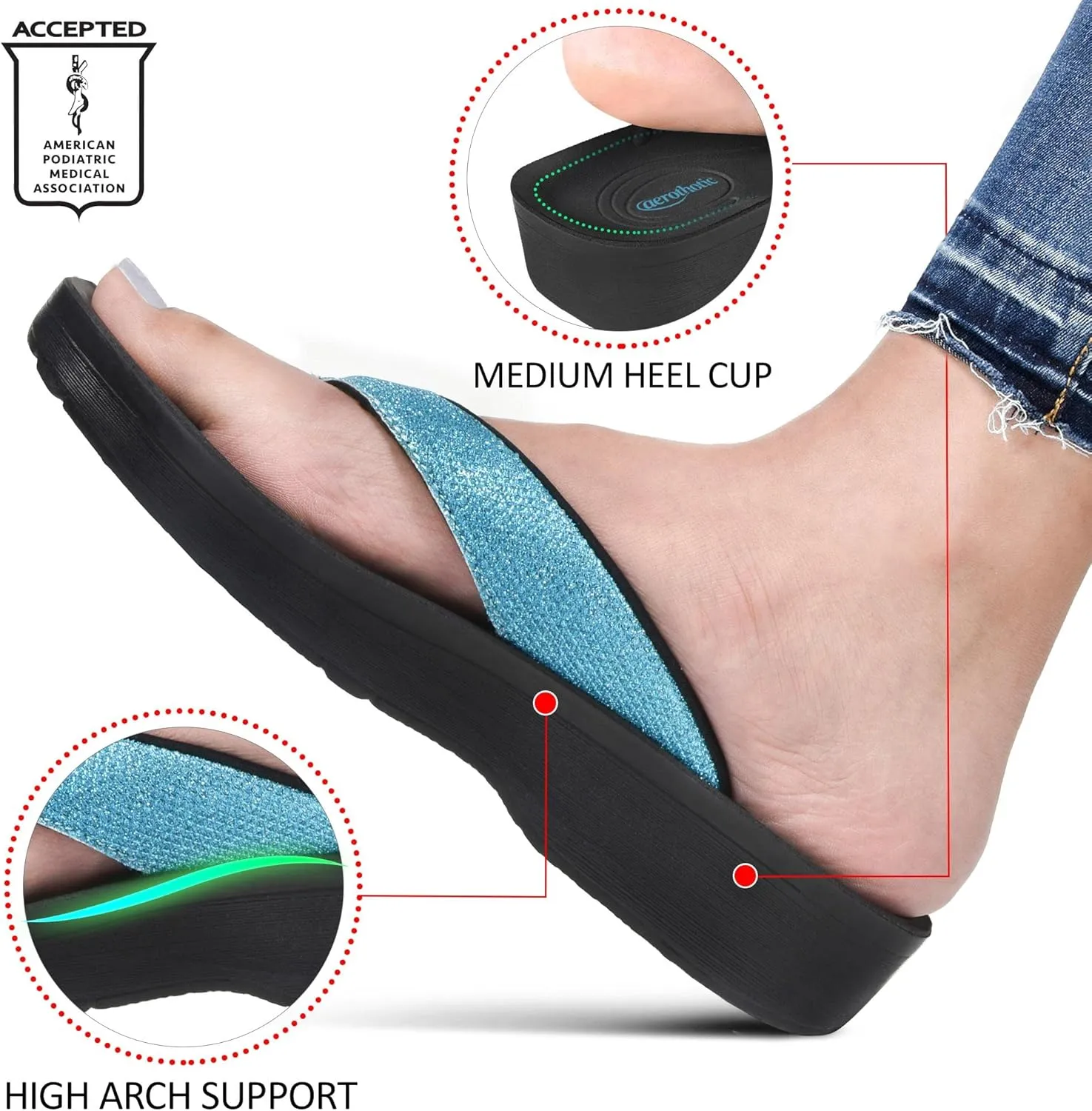AEROTHOTIC Comfy Open Toe Arch Support Flip Flops for Women Cushion Padded Stylish Straps Dressy Sandals Walking Travel Beach Wear