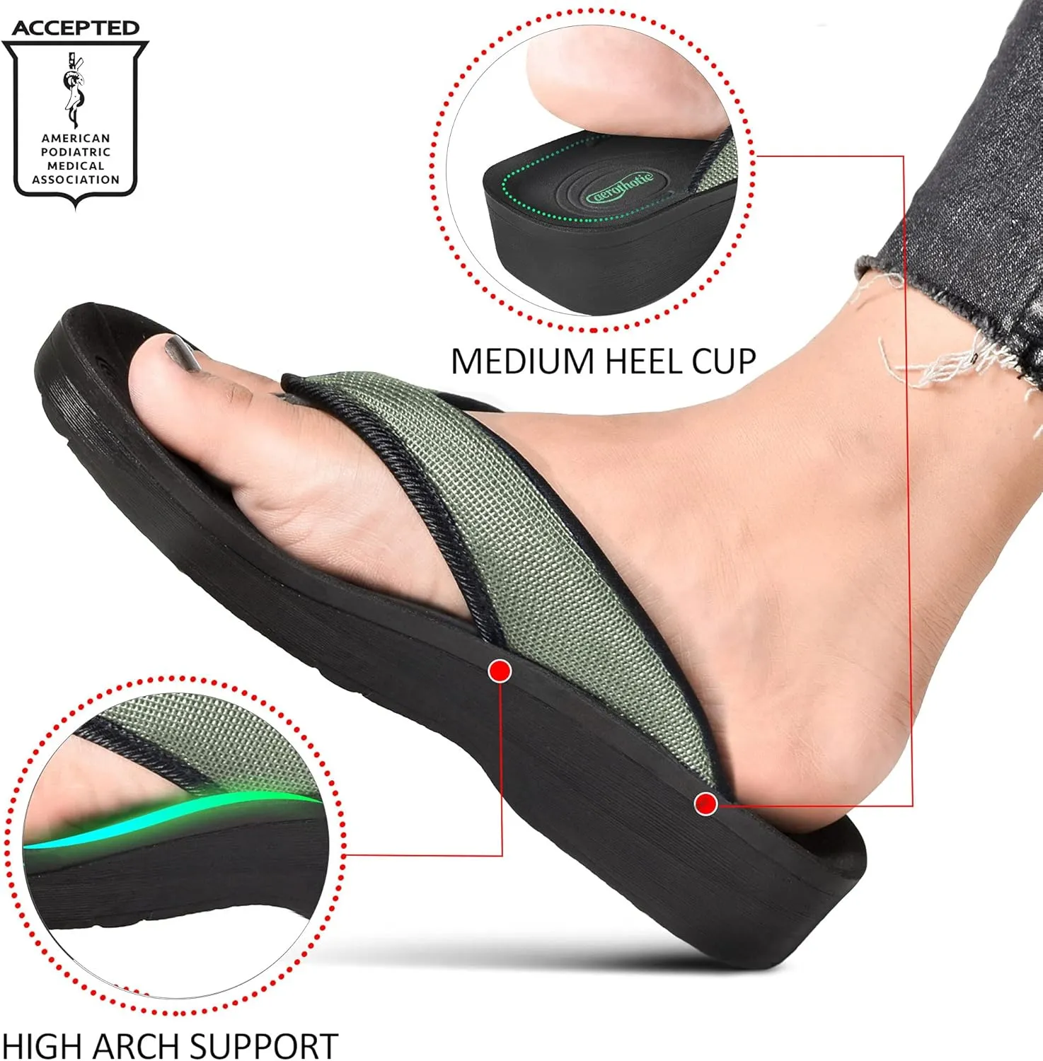 AEROTHOTIC Comfy Open Toe Arch Support Flip Flops for Women Cushion Padded Stylish Straps Dressy Sandals Walking Travel Beach Wear