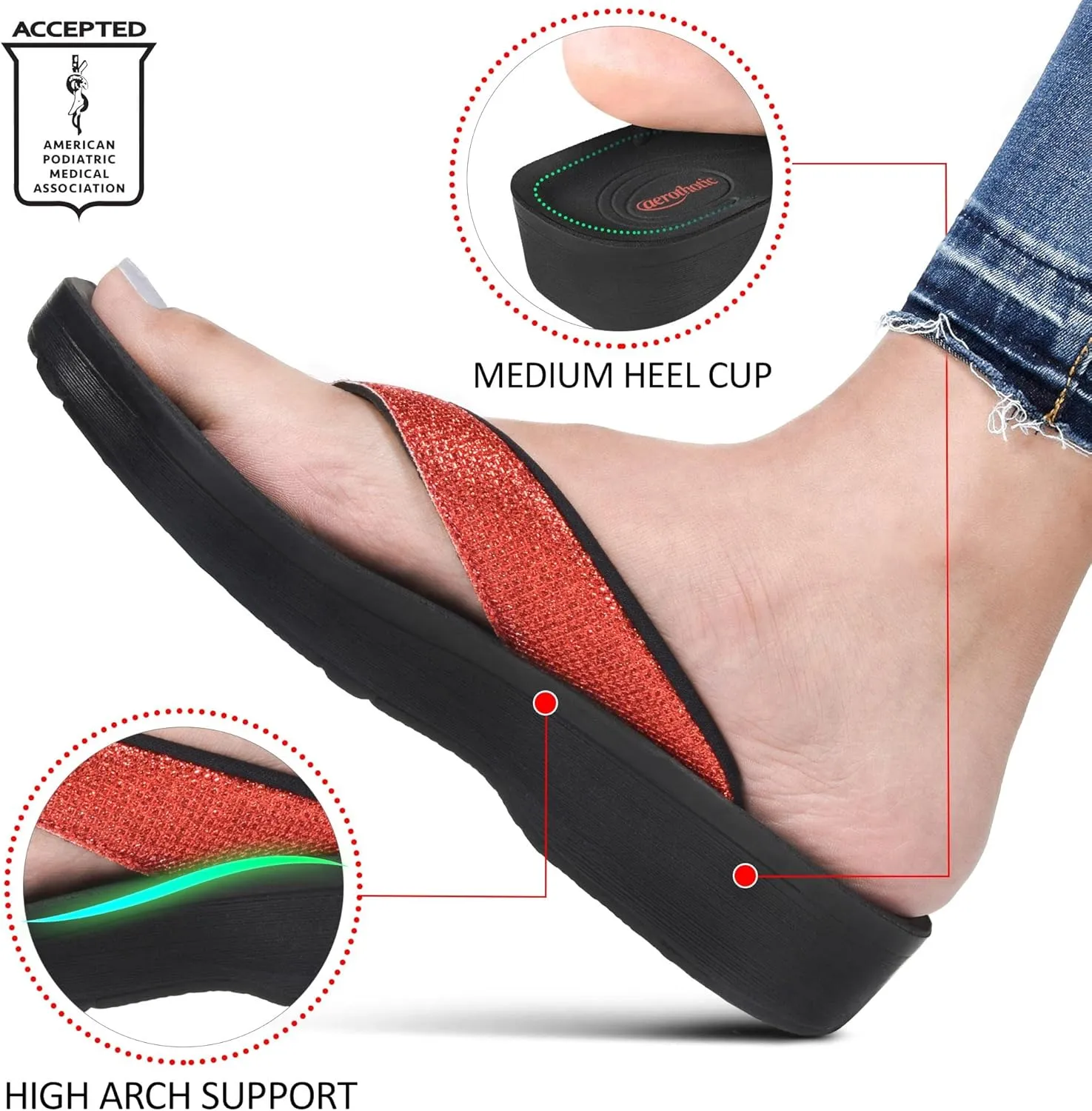 AEROTHOTIC Comfy Open Toe Arch Support Flip Flops for Women Cushion Padded Stylish Straps Dressy Sandals Walking Travel Beach Wear