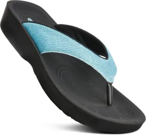AEROTHOTIC Comfy Open Toe Arch Support Flip Flops for Women Cushion Padded Stylish Straps Dressy Sandals Walking Travel Beach Wear