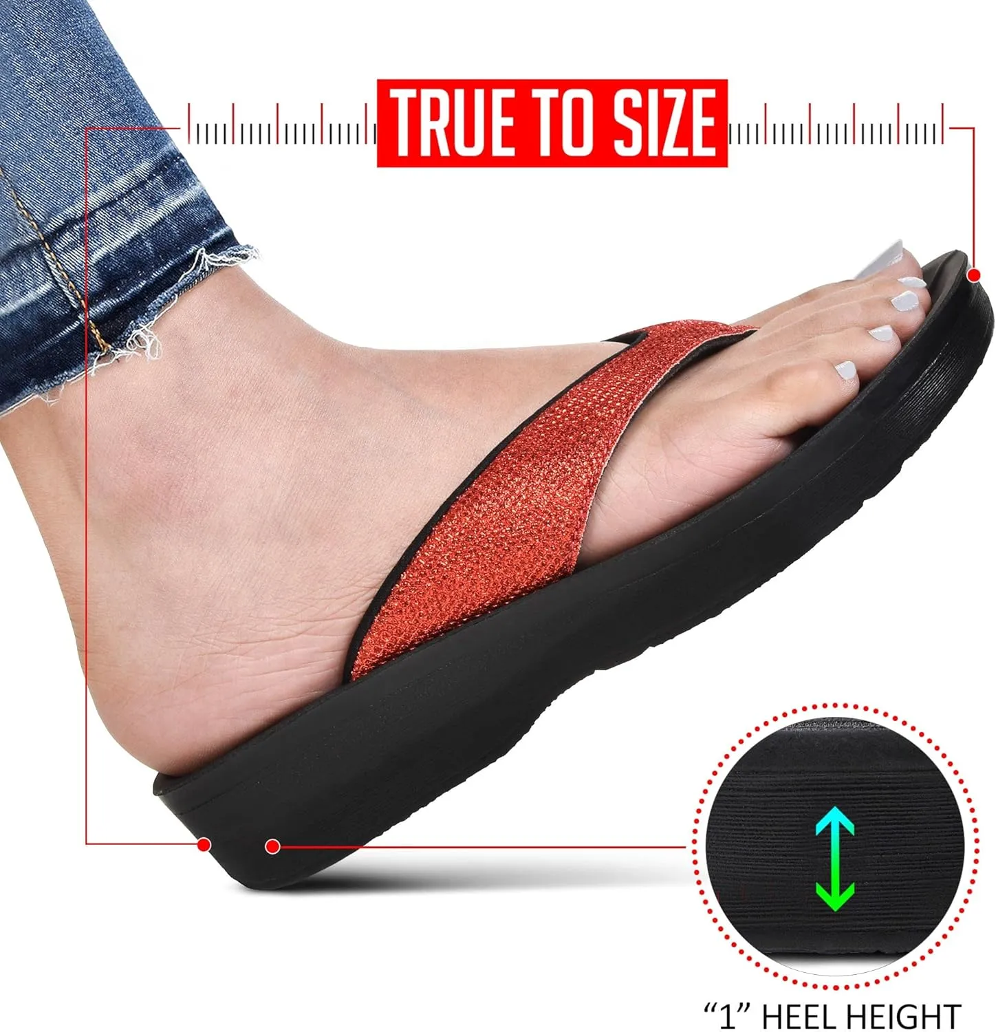 AEROTHOTIC Comfy Open Toe Arch Support Flip Flops for Women Cushion Padded Stylish Straps Dressy Sandals Walking Travel Beach Wear