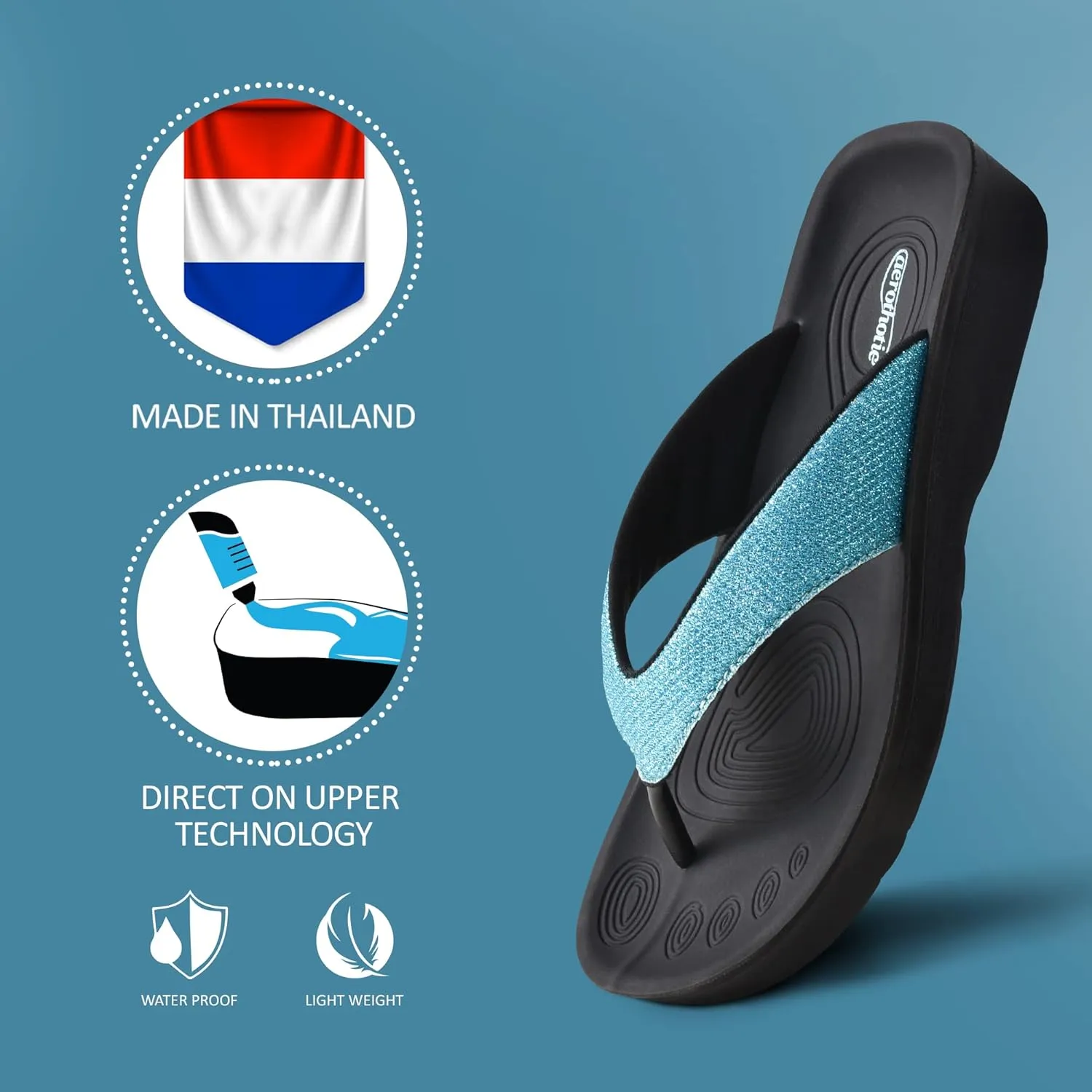 AEROTHOTIC Comfy Open Toe Arch Support Flip Flops for Women Cushion Padded Stylish Straps Dressy Sandals Walking Travel Beach Wear