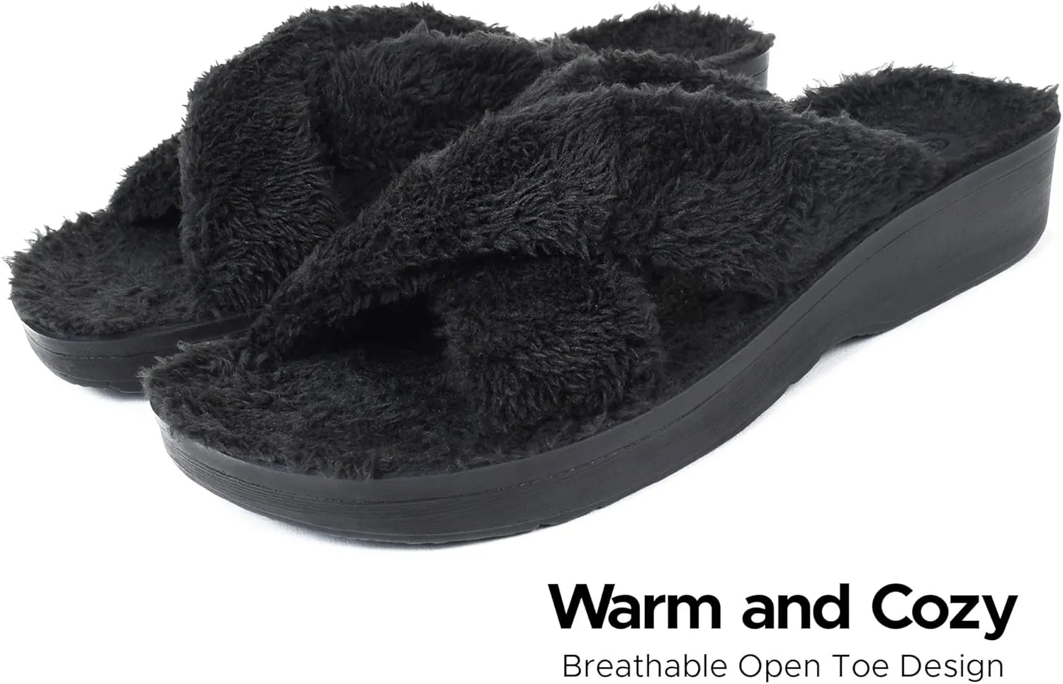 AEROTHOTIC Soft Fuzzy Slippers Outdoor and Indoor with Non-Slip Sole Stylish Straps Comfortable Womens Slippers Open Toe Home Travel Vacation Wear