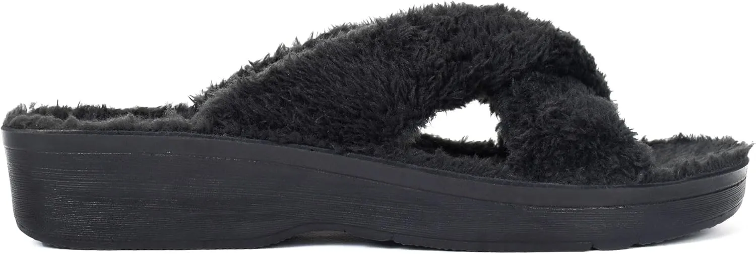 AEROTHOTIC Soft Fuzzy Slippers Outdoor and Indoor with Non-Slip Sole Stylish Straps Comfortable Womens Slippers Open Toe Home Travel Vacation Wear