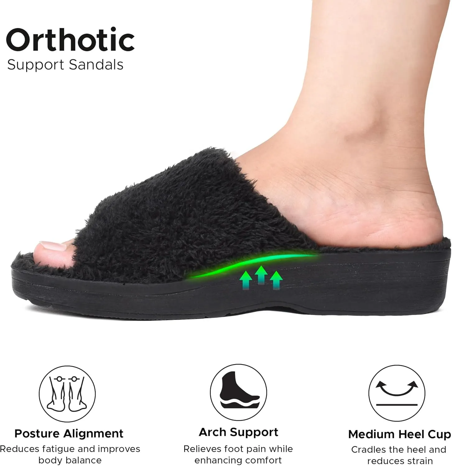 AEROTHOTIC Soft Fuzzy Slippers Outdoor and Indoor with Non-Slip Sole Stylish Straps Comfortable Womens Slippers Open Toe Home Travel Vacation Wear