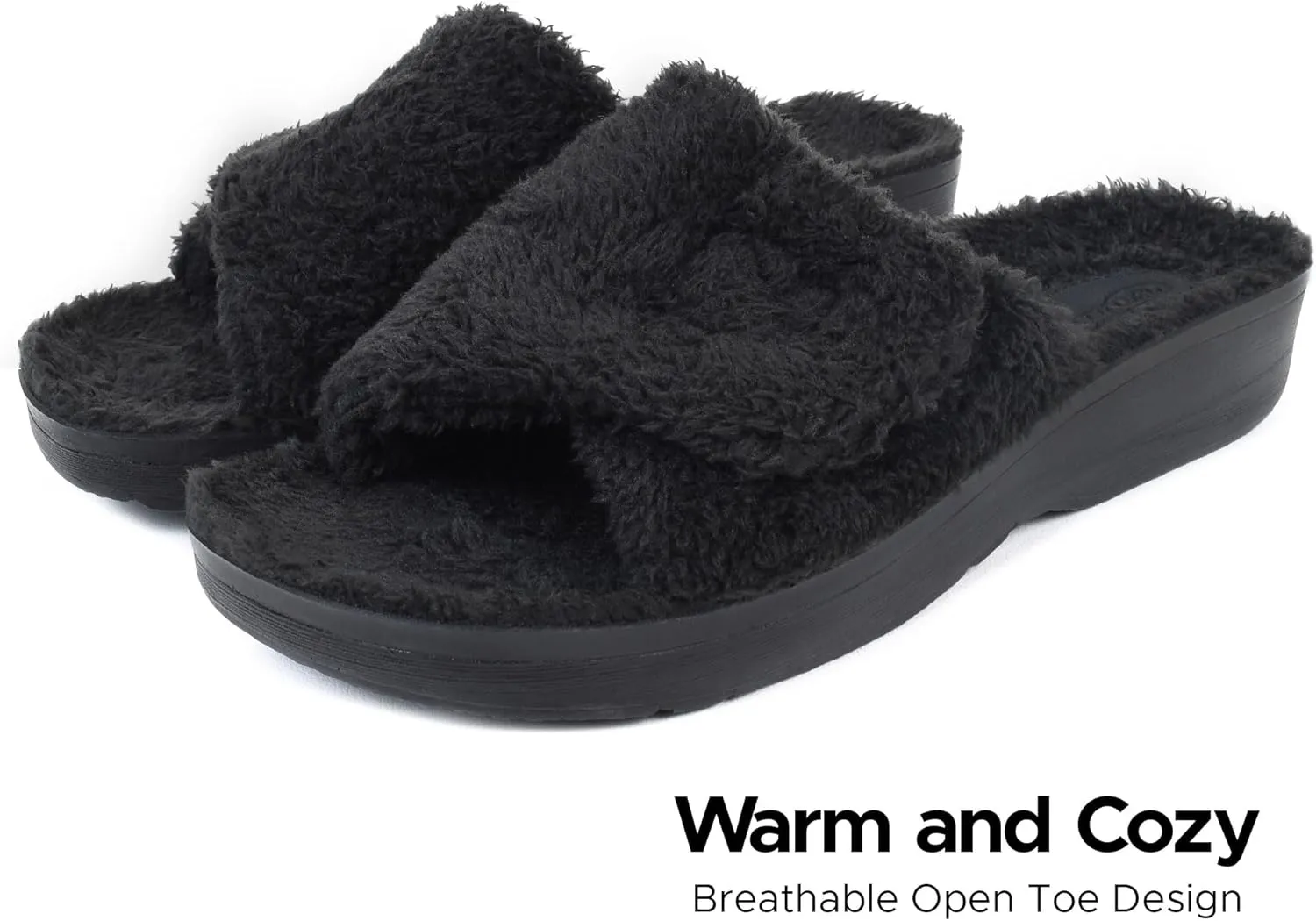 AEROTHOTIC Soft Fuzzy Slippers Outdoor and Indoor with Non-Slip Sole Stylish Straps Comfortable Womens Slippers Open Toe Home Travel Vacation Wear