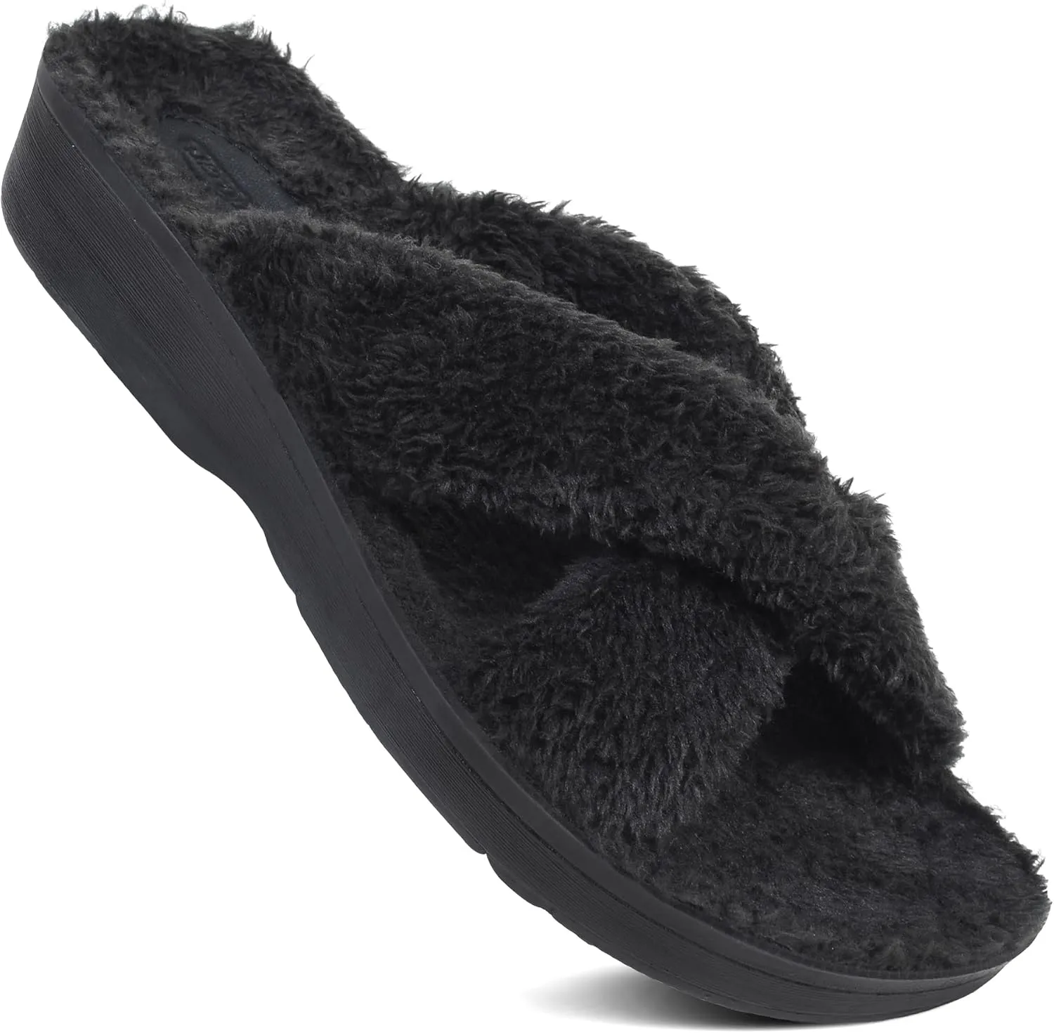 AEROTHOTIC Soft Fuzzy Slippers Outdoor and Indoor with Non-Slip Sole Stylish Straps Comfortable Womens Slippers Open Toe Home Travel Vacation Wear