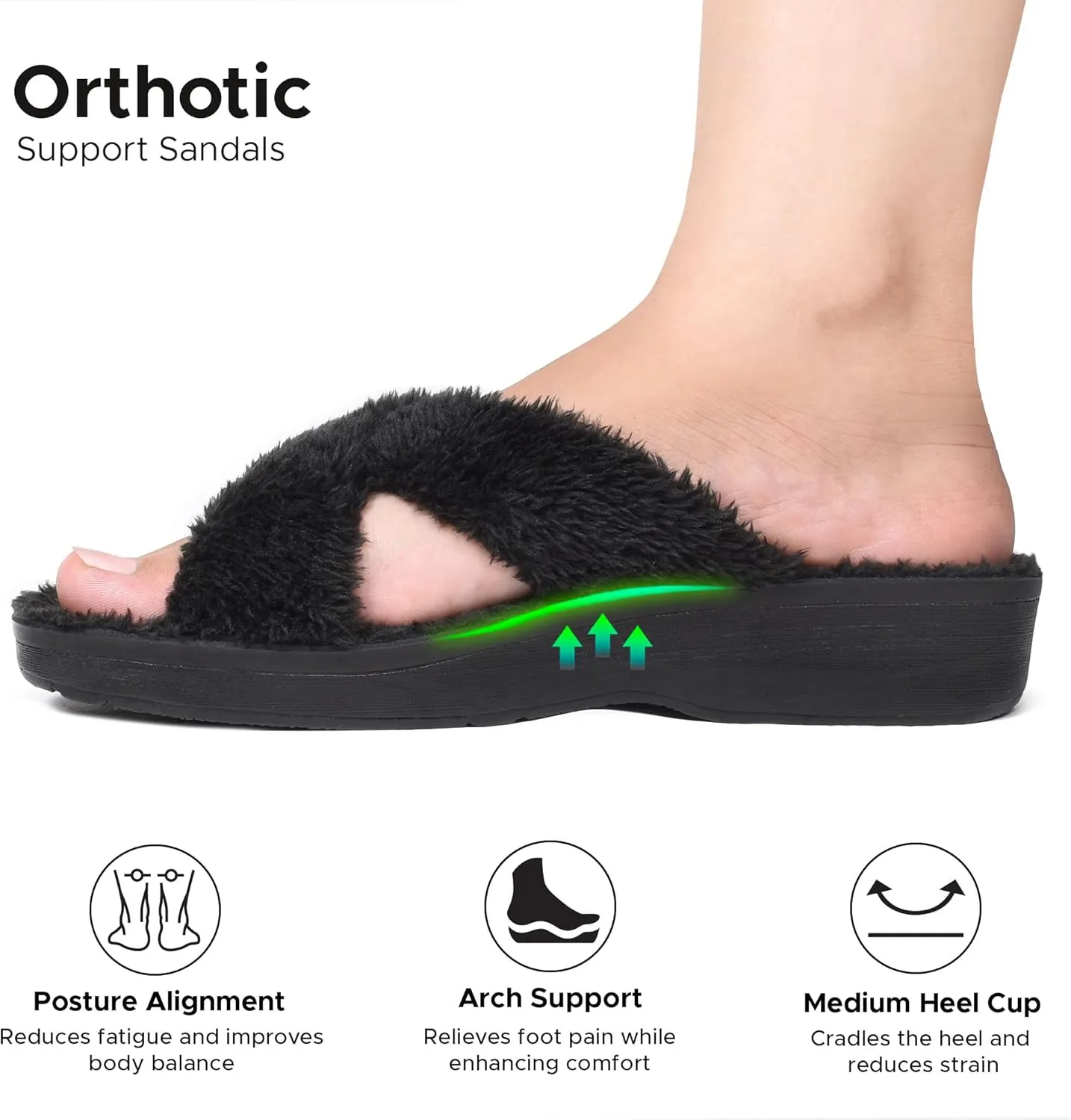 AEROTHOTIC Soft Fuzzy Slippers Outdoor and Indoor with Non-Slip Sole Stylish Straps Comfortable Womens Slippers Open Toe Home Travel Vacation Wear