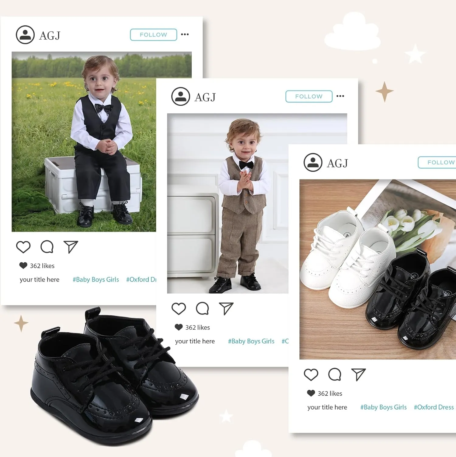 AGJ Baby Boy Dress Shoes Infant Oxford Loafers Wedding PU Leather Rubber Shoes Toddler Girl Flats Walking Shoes Set 3-24 Months