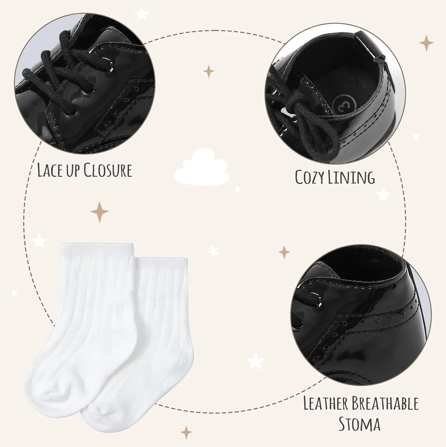 AGJ Baby Boy Dress Shoes Infant Oxford Loafers Wedding PU Leather Rubber Shoes Toddler Girl Flats Walking Shoes Set 3-24 Months