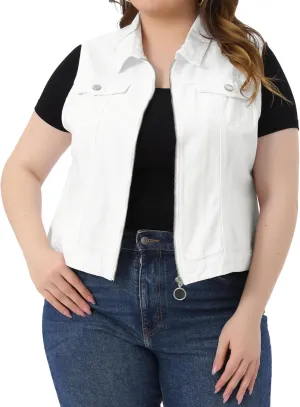 Agnes Orinda Plus Size Denim Vest for Women Sleeveless Zip Up Button Down Waistcoat Jeans Jackets Vests