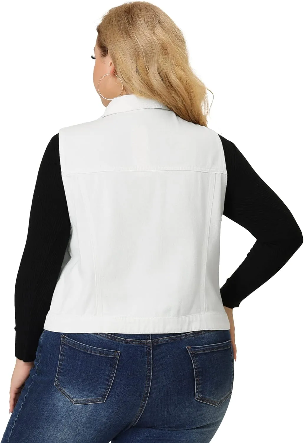 Agnes Orinda Plus Size Denim Vest for Women Sleeveless Zip Up Button Down Waistcoat Jeans Jackets Vests
