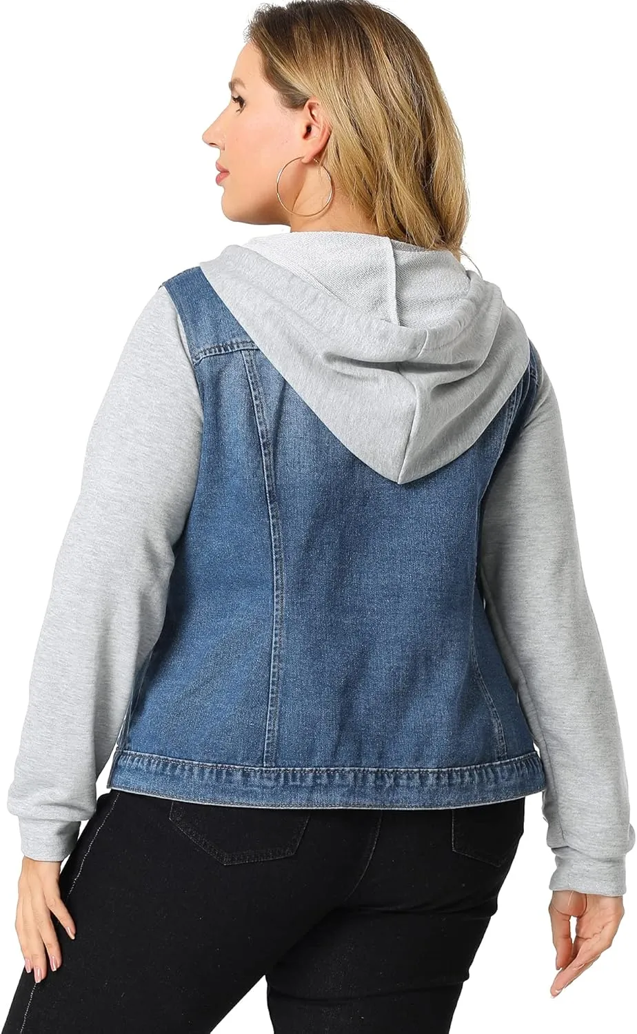 Agnes Orinda Women's Plus Size Denim Jacket with Hood Long Sleeve Western Outfit Casual Hoodie Jean Jackets