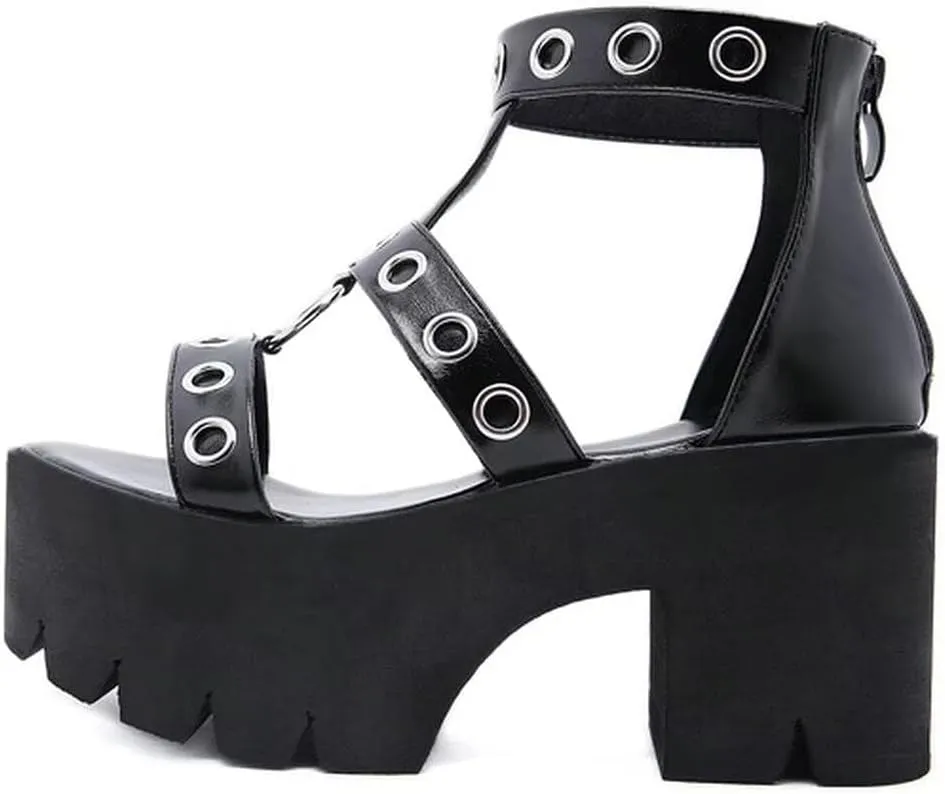 Agodor Women's Strappy Chunky Heeled Roman Gladiator Sandals High Heels Gothic Platform Open Toe Caged Shoes
