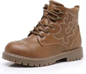 Ahannie Boys Girls Boots Kids Combat Ankle Boots Embroidered Stylish Fall Shoes with Side Zipper(Toddler/Little Kid/Big Kid)