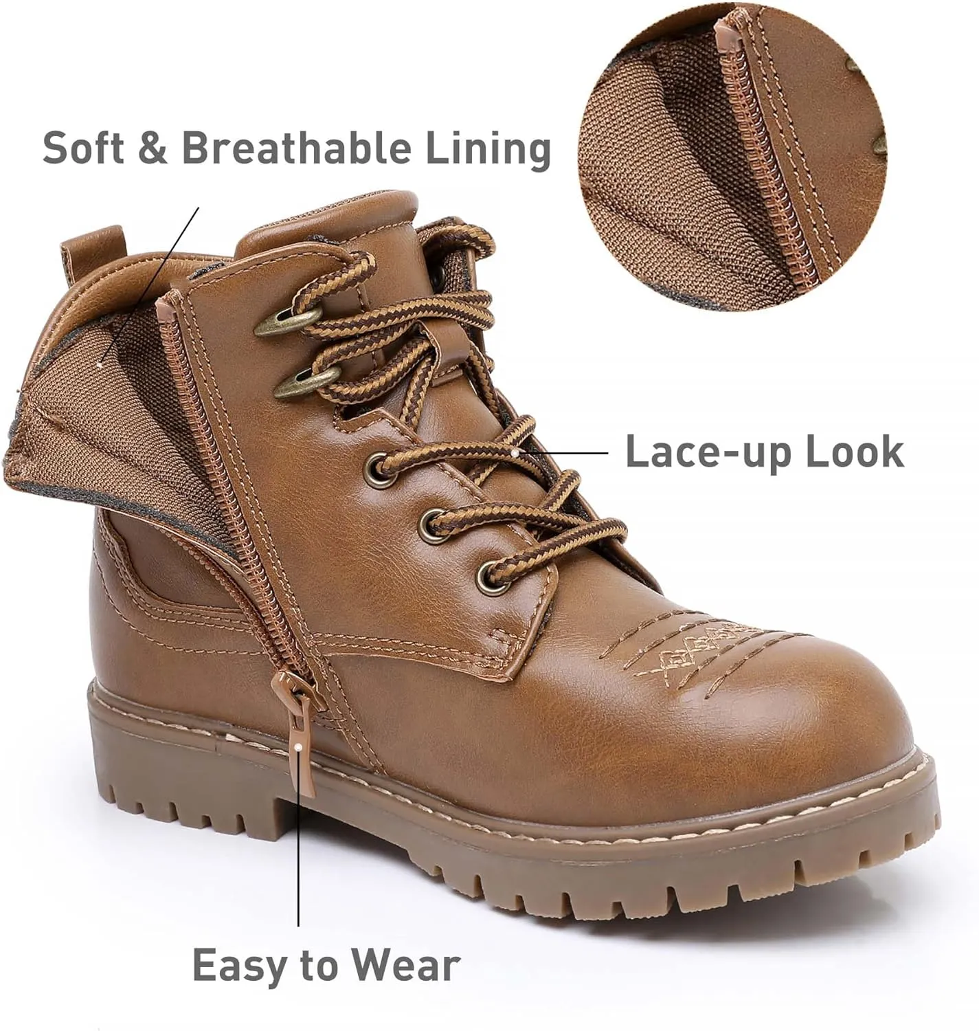 Ahannie Boys Girls Boots Kids Combat Ankle Boots Embroidered Stylish Fall Shoes with Side Zipper(Toddler/Little Kid/Big Kid)