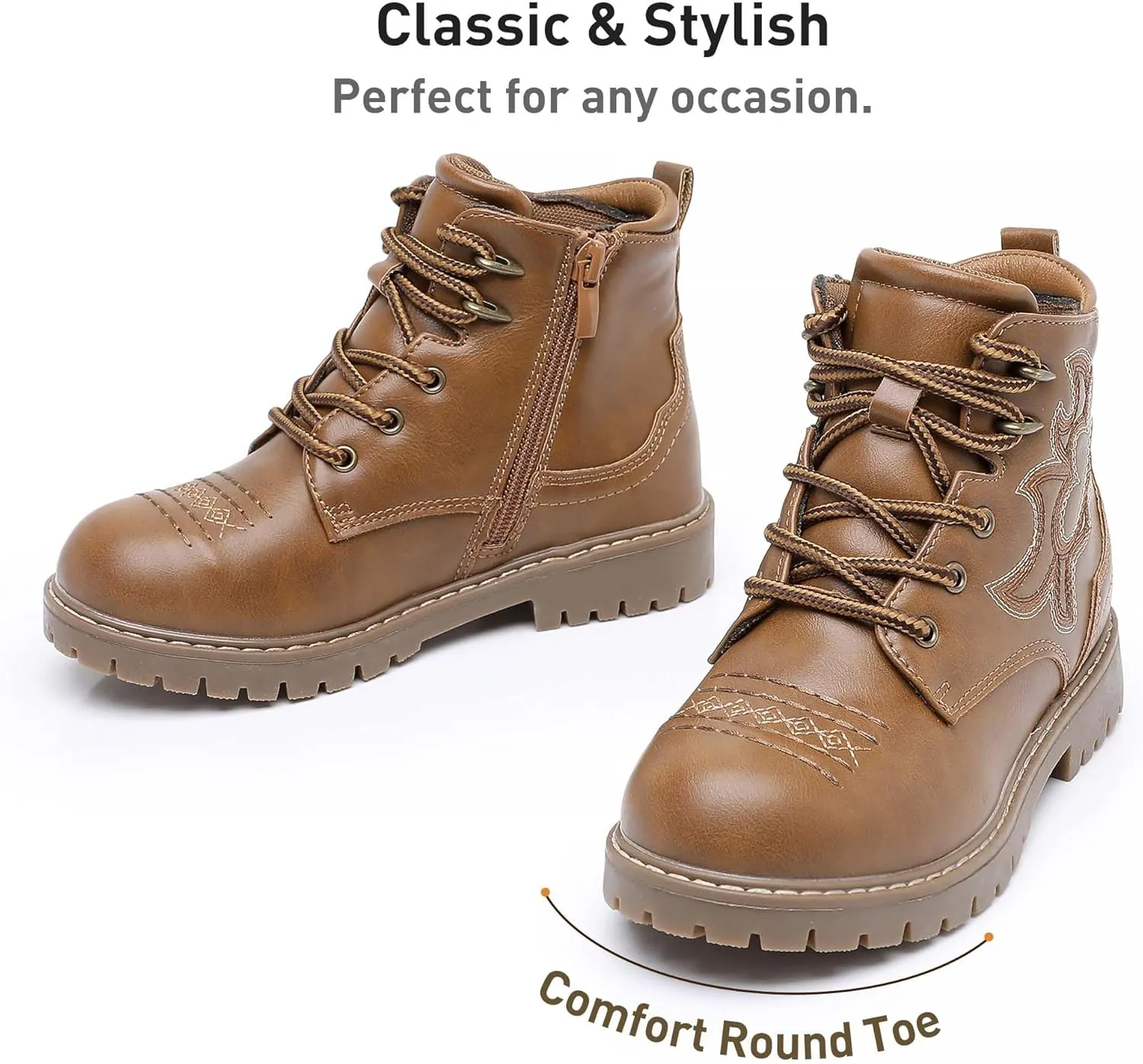 Ahannie Boys Girls Boots Kids Combat Ankle Boots Embroidered Stylish Fall Shoes with Side Zipper(Toddler/Little Kid/Big Kid)