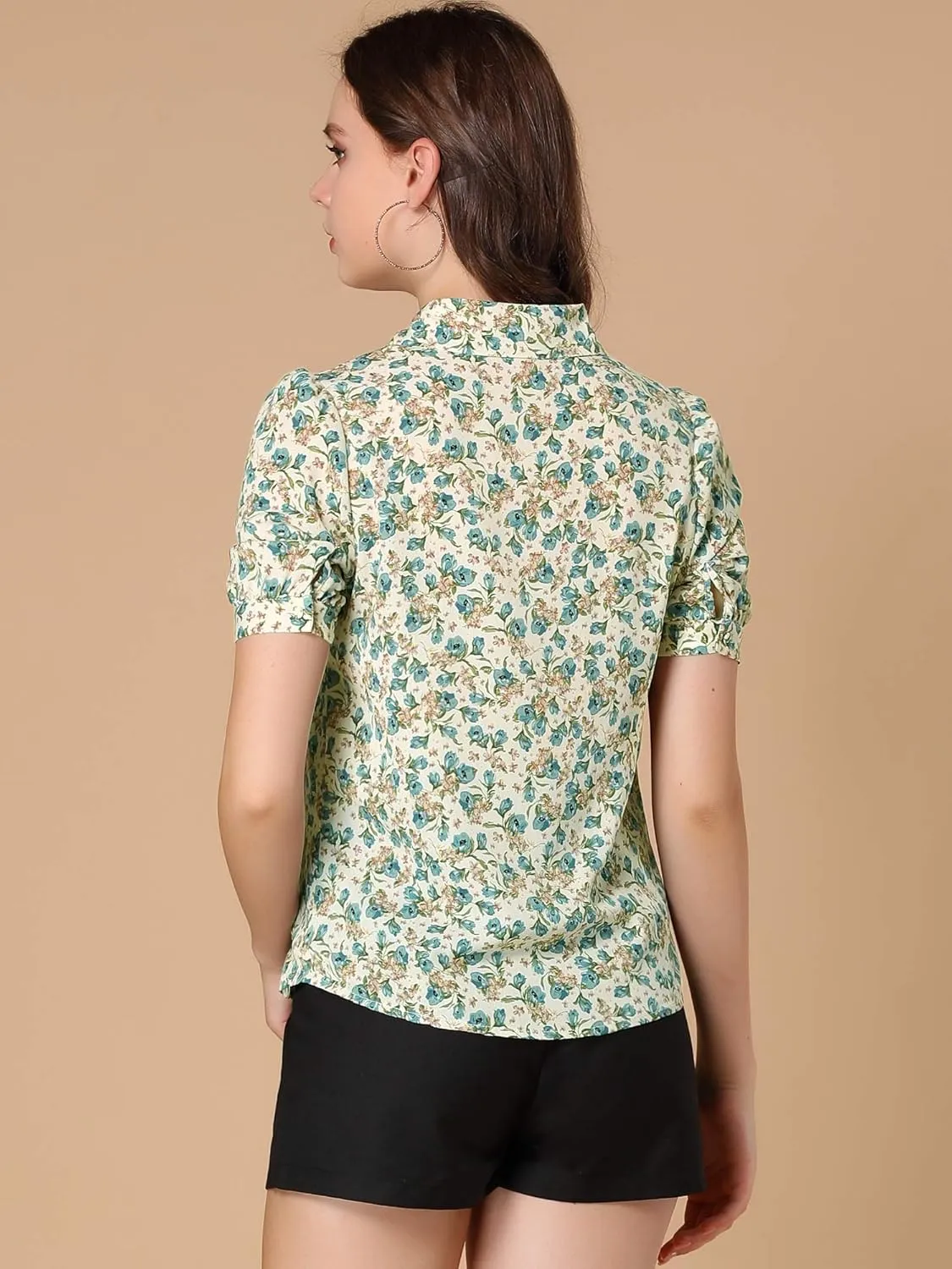 Allegra K Women's Elegant Shirt Collared 2025 Summer Short Sleeve 1950s Vintage Floral Blouse