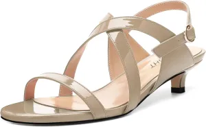 AMBELIGHT Womens Round Toe Cute Patent Open Slingback Party Buckle Kitten Low Heel Heeled Sandals 1.5 Inch