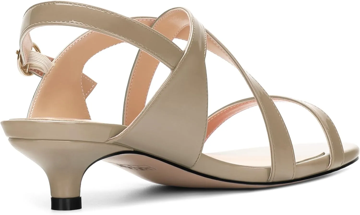 AMBELIGHT Womens Round Toe Cute Patent Open Slingback Party Buckle Kitten Low Heel Heeled Sandals 1.5 Inch