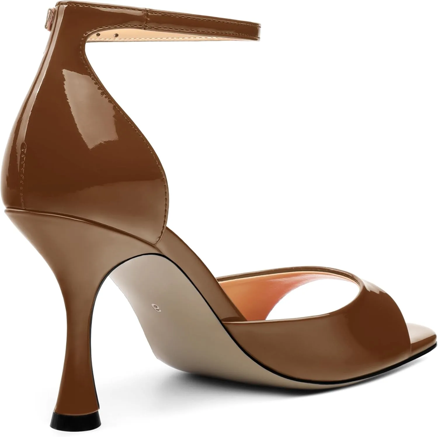 AMBELIGHT Women's Sexy Stiletto High Kitten Patent Heels Ankle Strap Buckle Round Peep Open Toe Sandals Elegant Dress Office Party Wedding Shoes For Women 3.5 Inch