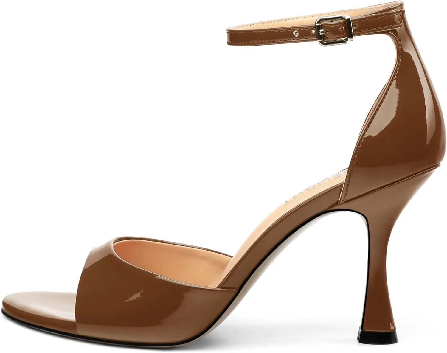 AMBELIGHT Women's Sexy Stiletto High Kitten Patent Heels Ankle Strap Buckle Round Peep Open Toe Sandals Elegant Dress Office Party Wedding Shoes For Women 3.5 Inch