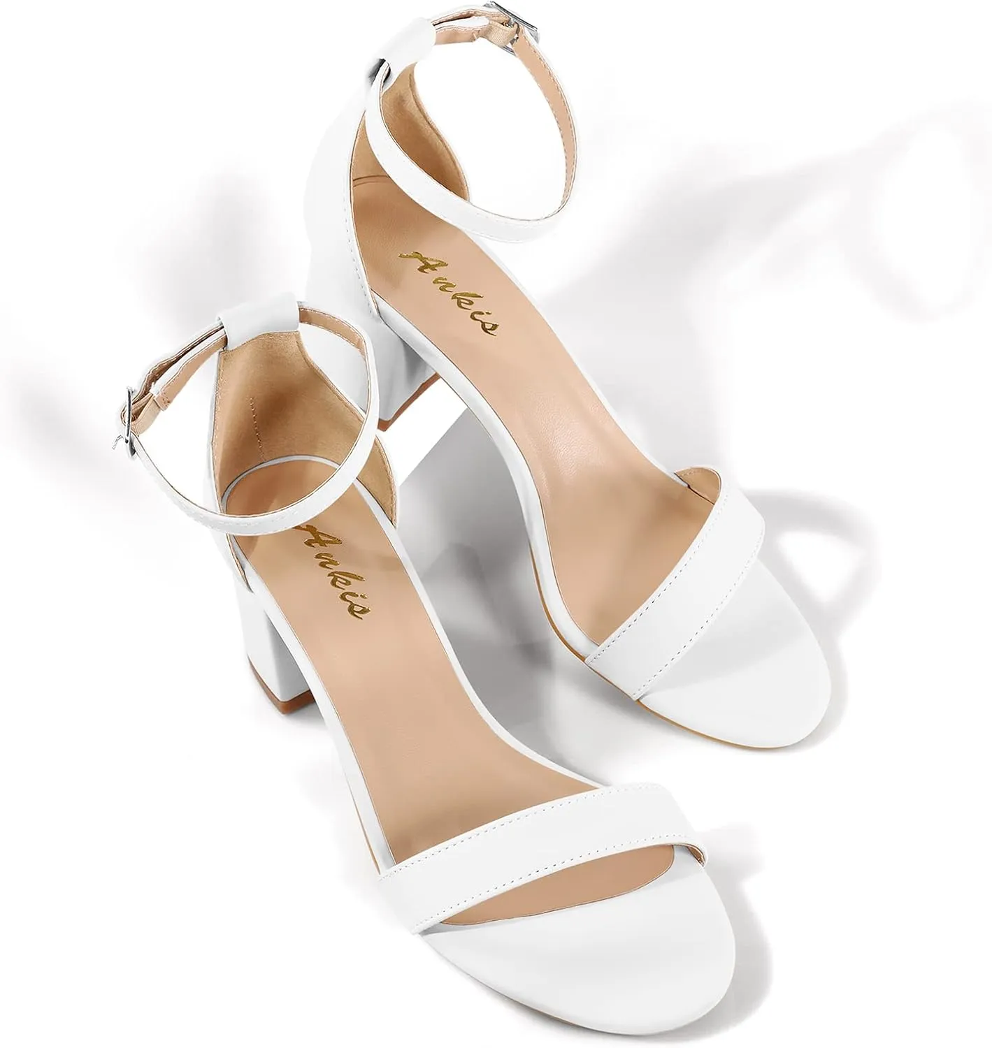 Ankis Nude Silver Black Heels Women's Open Toe Ankle Strap Block Chunky Low Heeled Sandal Comfortable Office Wedding Dress Pump Shoes Standard Size 2.25 Inches Heel Design