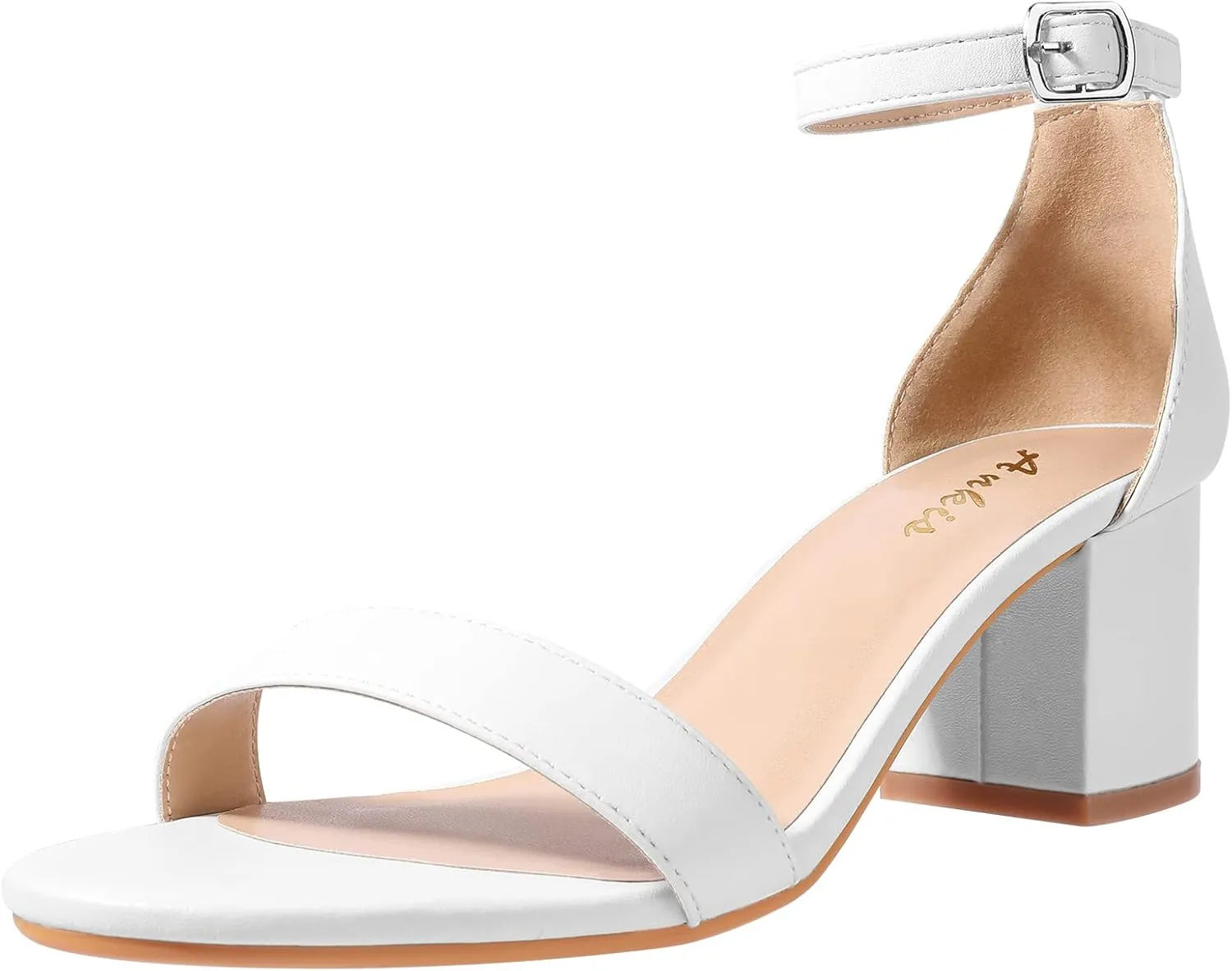 Ankis Nude Silver Black Heels Women's Open Toe Ankle Strap Block Chunky Low Heeled Sandal Comfortable Office Wedding Dress Pump Shoes Standard Size 2.25 Inches Heel Design