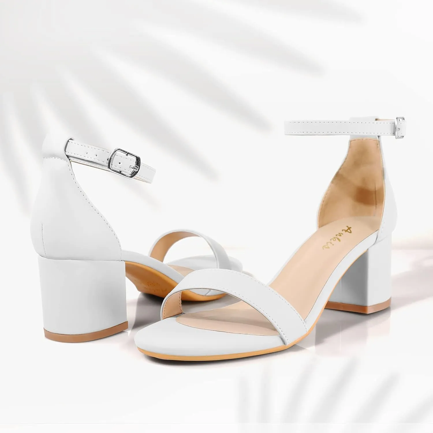 Ankis Nude Silver Black Heels Women's Open Toe Ankle Strap Block Chunky Low Heeled Sandal Comfortable Office Wedding Dress Pump Shoes Standard Size 2.25 Inches Heel Design