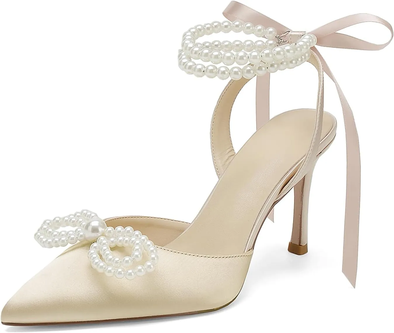 Anna's Bridal Satin White Wedding Shoes for Bride High Heels Closed Toe Bridal Shoes Sandals Prom Party Dress Pumps Sandals Elegant Pointed Toe Bridal Pear Heels for Women