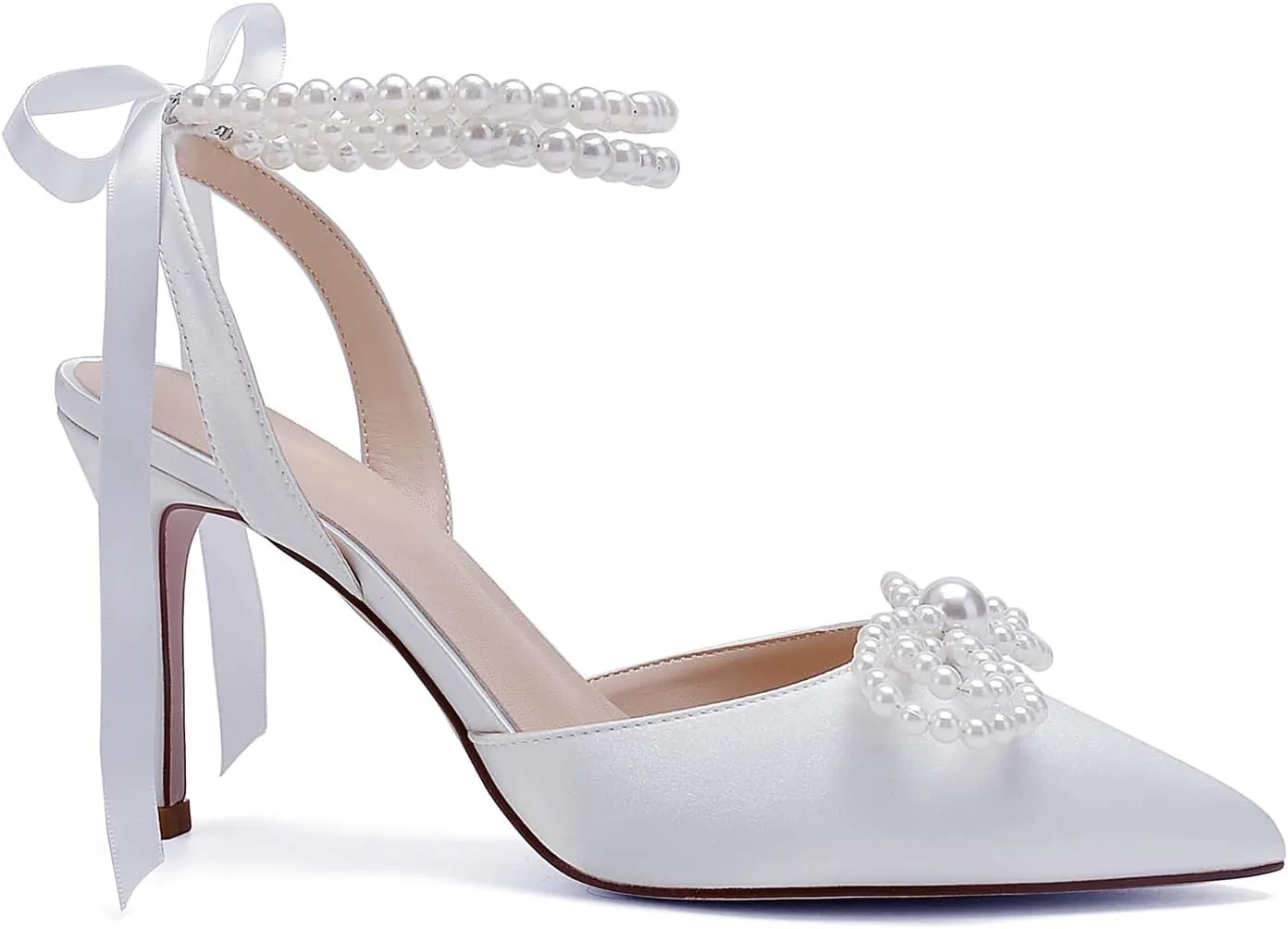 Anna's Bridal Satin White Wedding Shoes for Bride High Heels Closed Toe Bridal Shoes Sandals Prom Party Dress Pumps Sandals Elegant Pointed Toe Bridal Pear Heels for Women