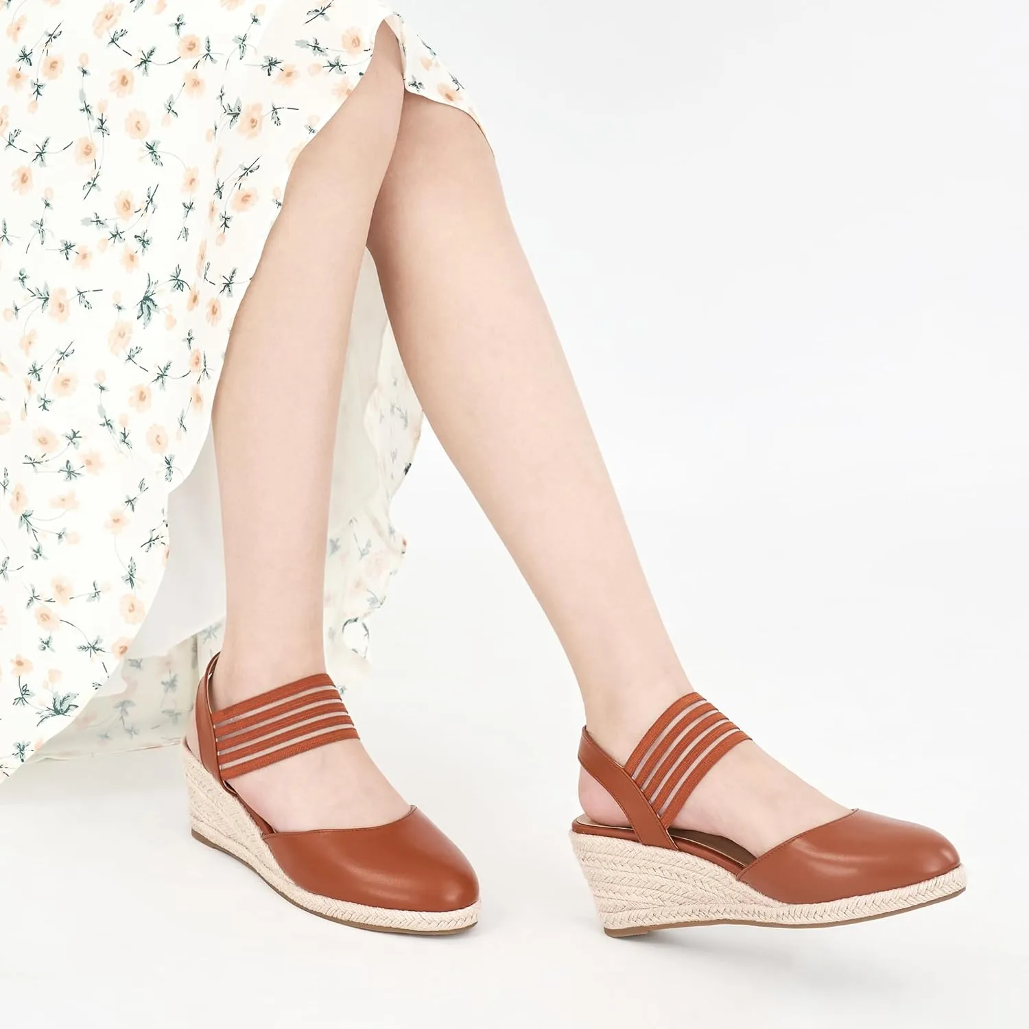 Aomigoct Wedge Sandals Dressy Women: Comfortable Elastic Strap Espadrille Wedges - Ladies Beach Casual Shoes