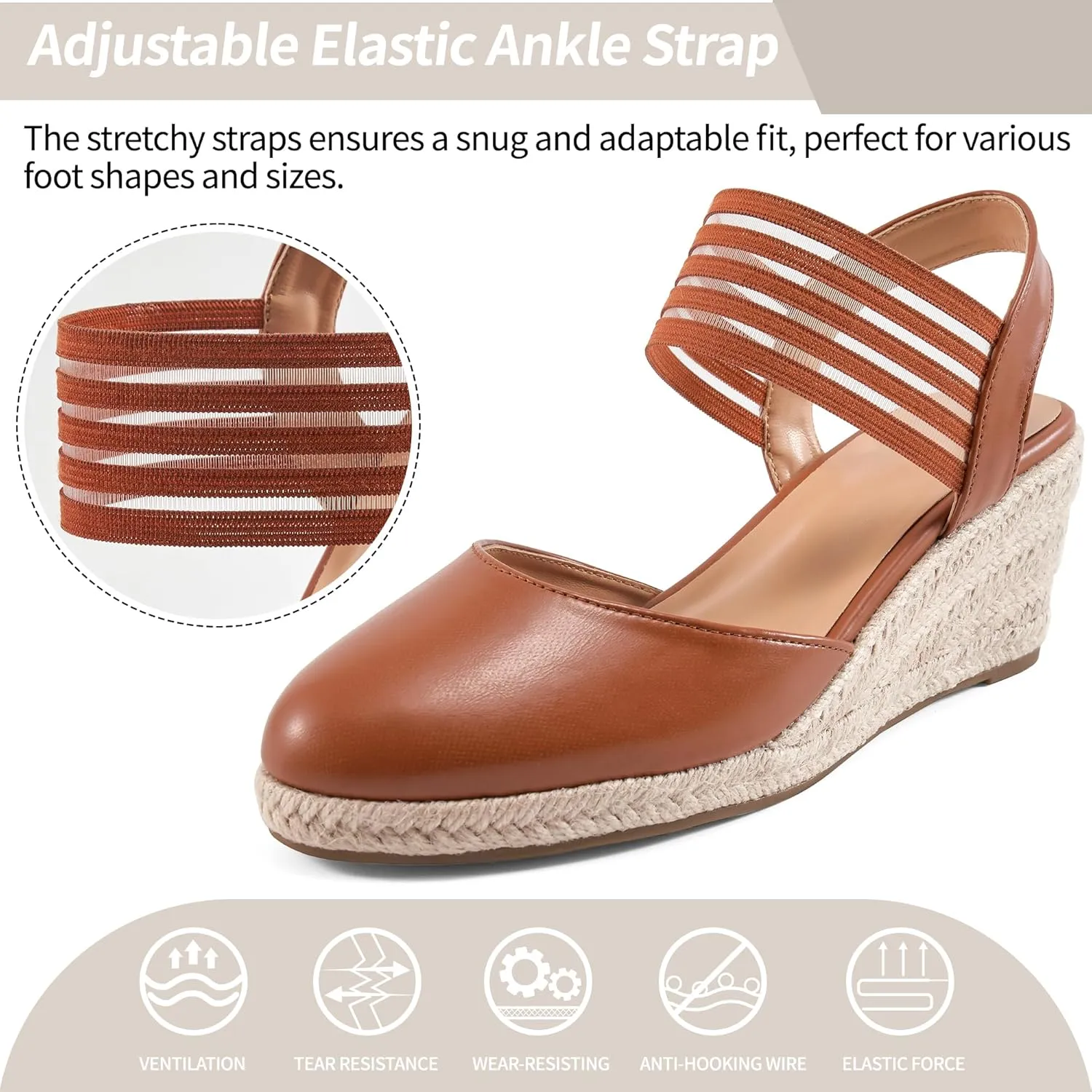 Aomigoct Wedge Sandals Dressy Women: Comfortable Elastic Strap Espadrille Wedges - Ladies Beach Casual Shoes