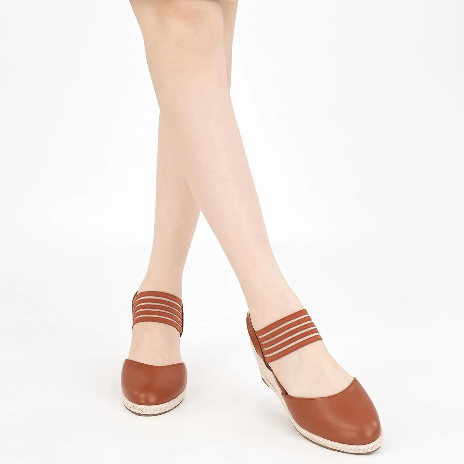 Aomigoct Wedge Sandals Dressy Women: Comfortable Elastic Strap Espadrille Wedges - Ladies Beach Casual Shoes